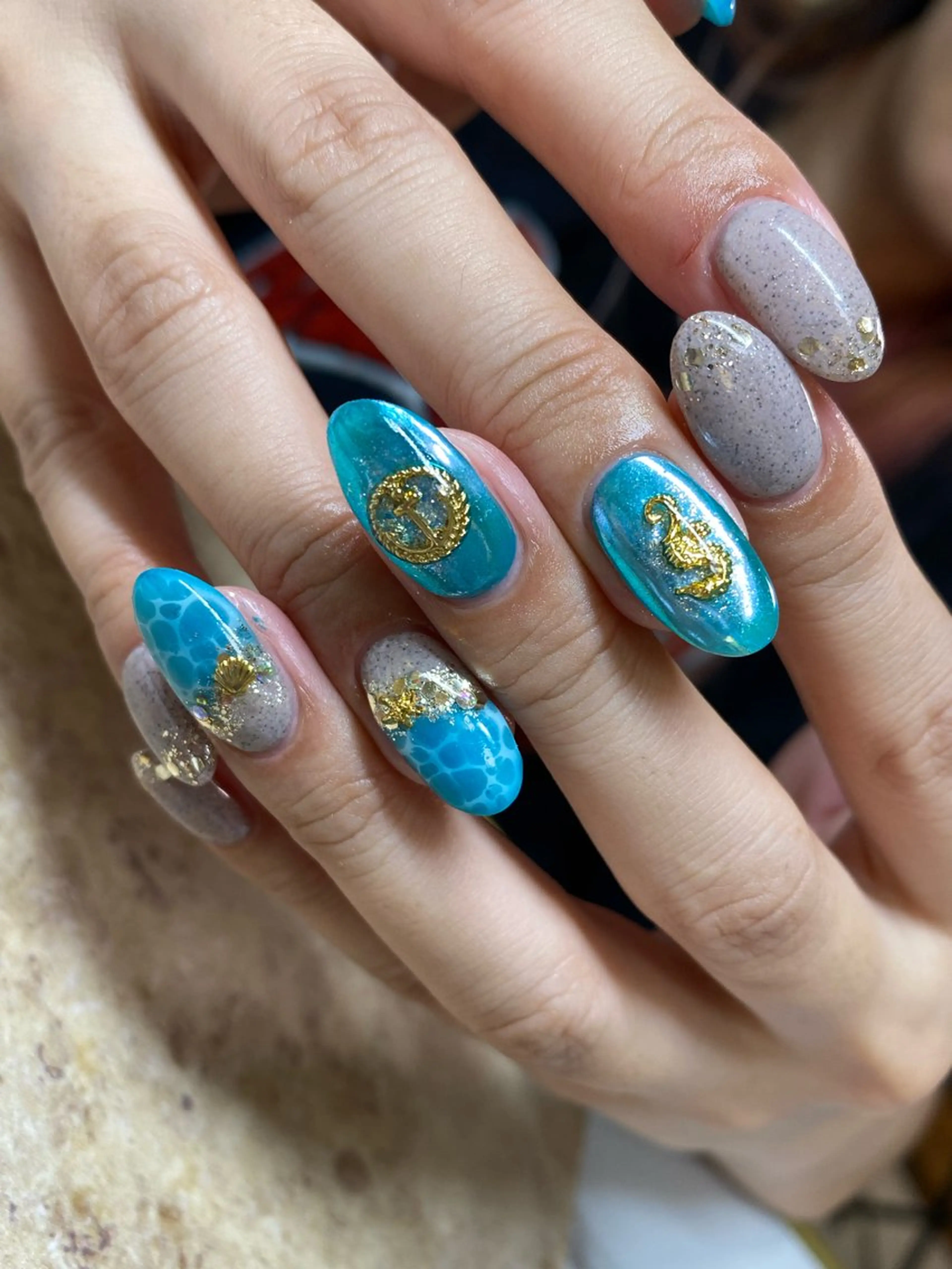 ネイル ブルー ジェルネイル パラジェル 夏ネイル ハンドネイル 六本木ネイル阡夜一夜 当日＆持ち込み歓迎のネイルデザイン