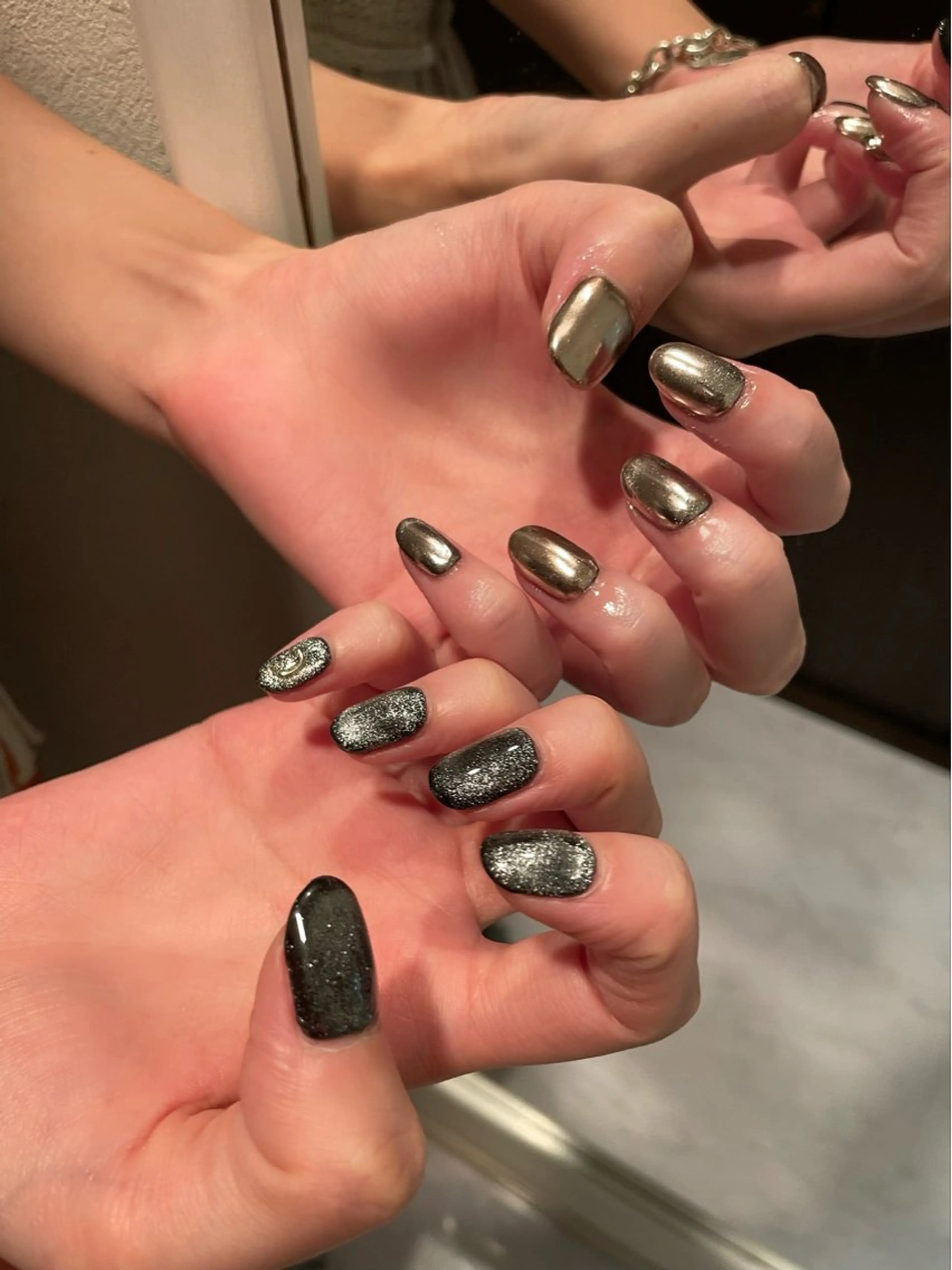 ネイル ジェルネイル マグネットネイル ミラーネイル 冬ネイル ハンドネイル Nail salon 🎀Angeのネイルデザイン