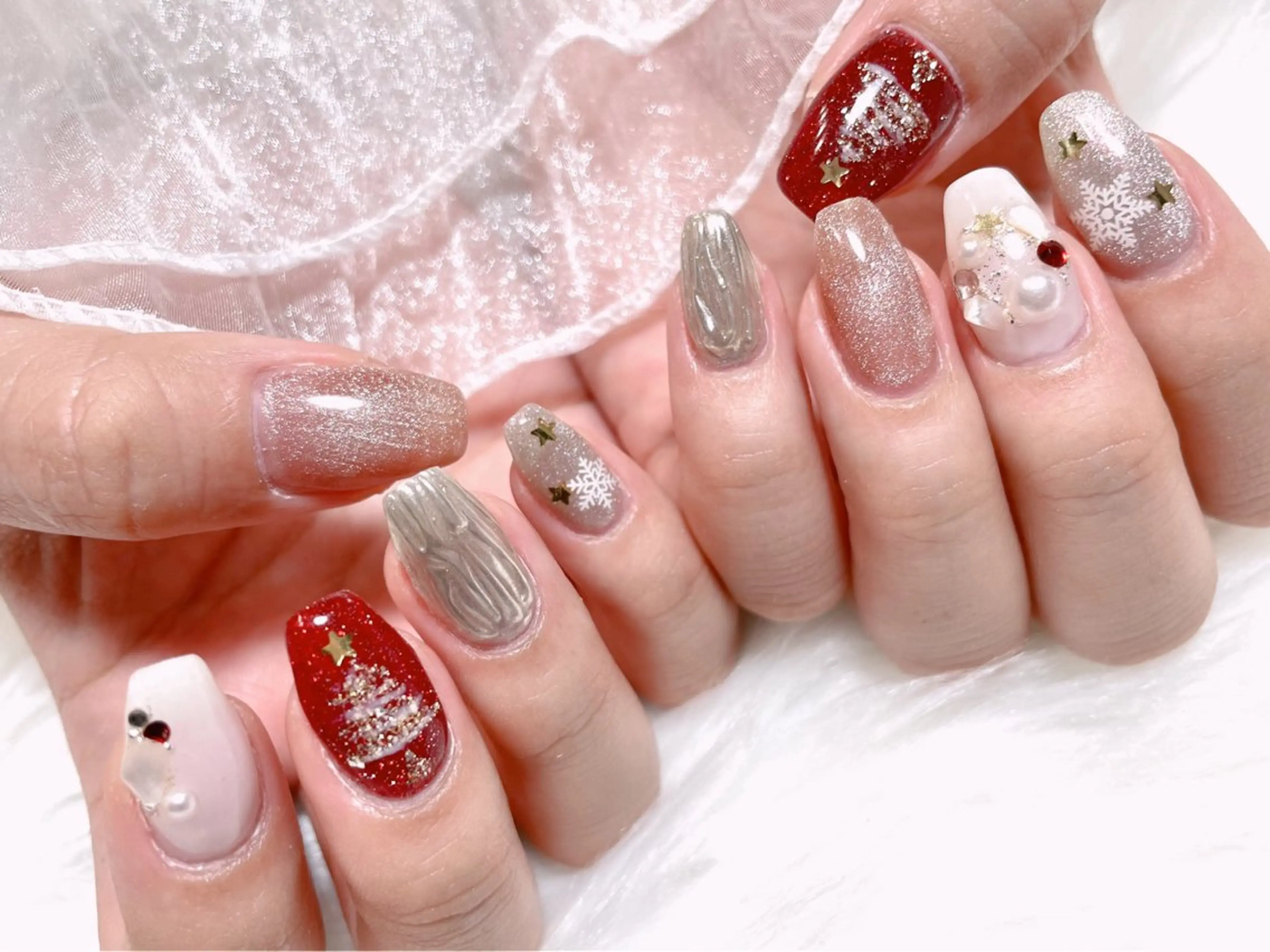 ネイル ジェルネイル ニュアンスネイル パラジェル ワンホンネイル 冬ネイル ハンドネイル ゆりか ジョアアンジェ福島のネイルデザイン