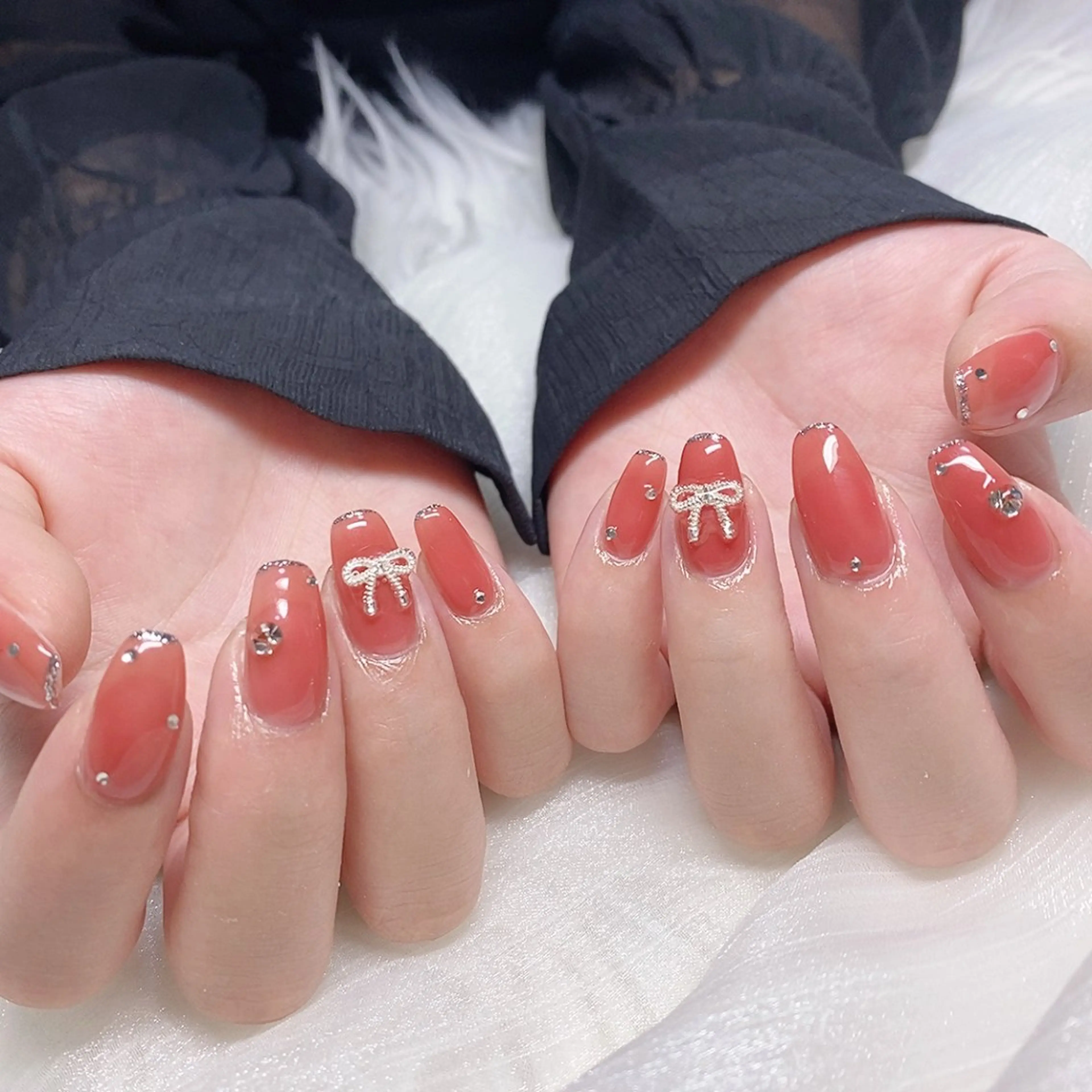 ネイル フレンチネイル リボン シンプルネイル 夏ネイル ワンホンネイル Nail Yunaのネイルデザイン