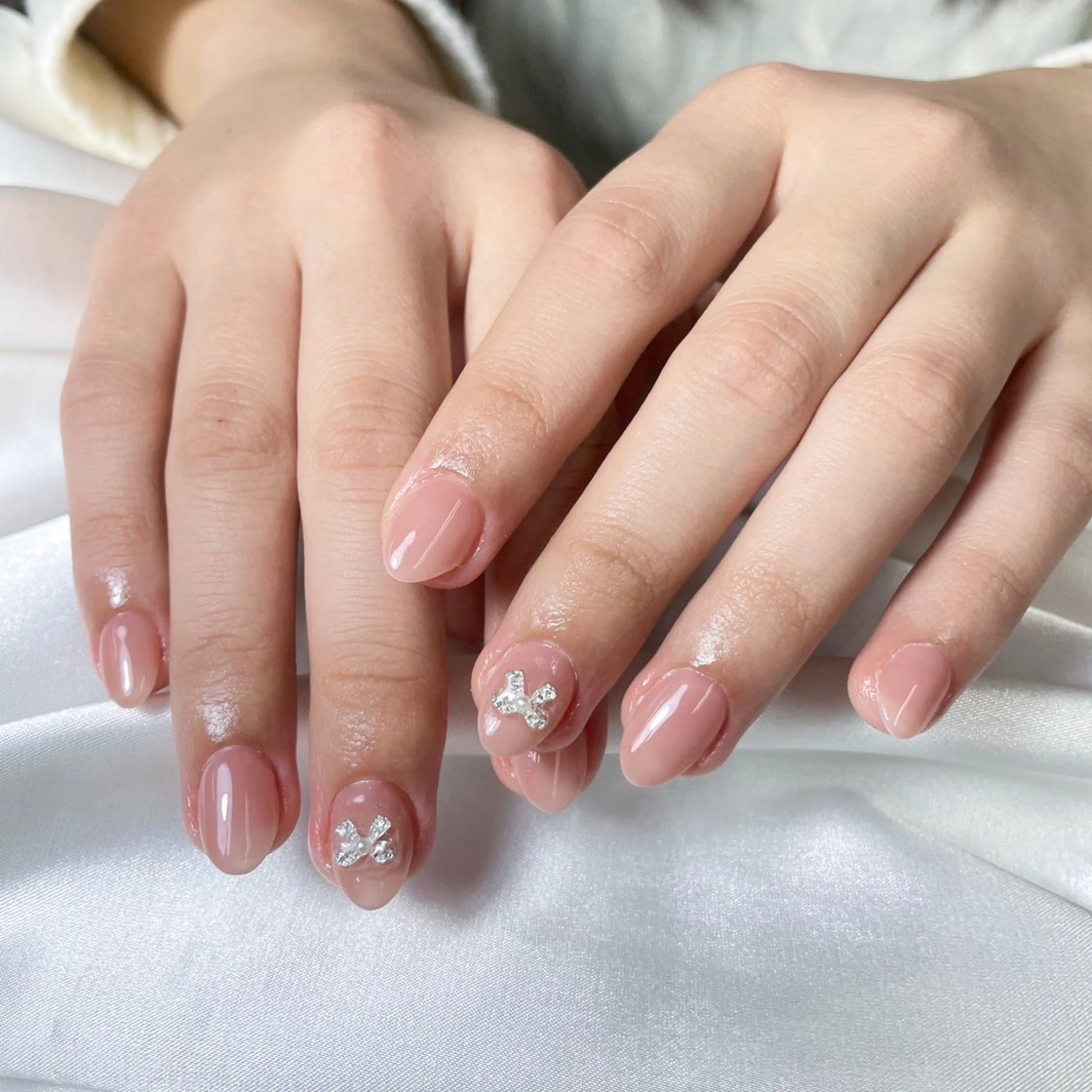 ネイル ブラウン チークネイル 桜ネイル 長さ出し フットネイル ハンドネイル XIINH NAIL SALONのネイルデザイン
