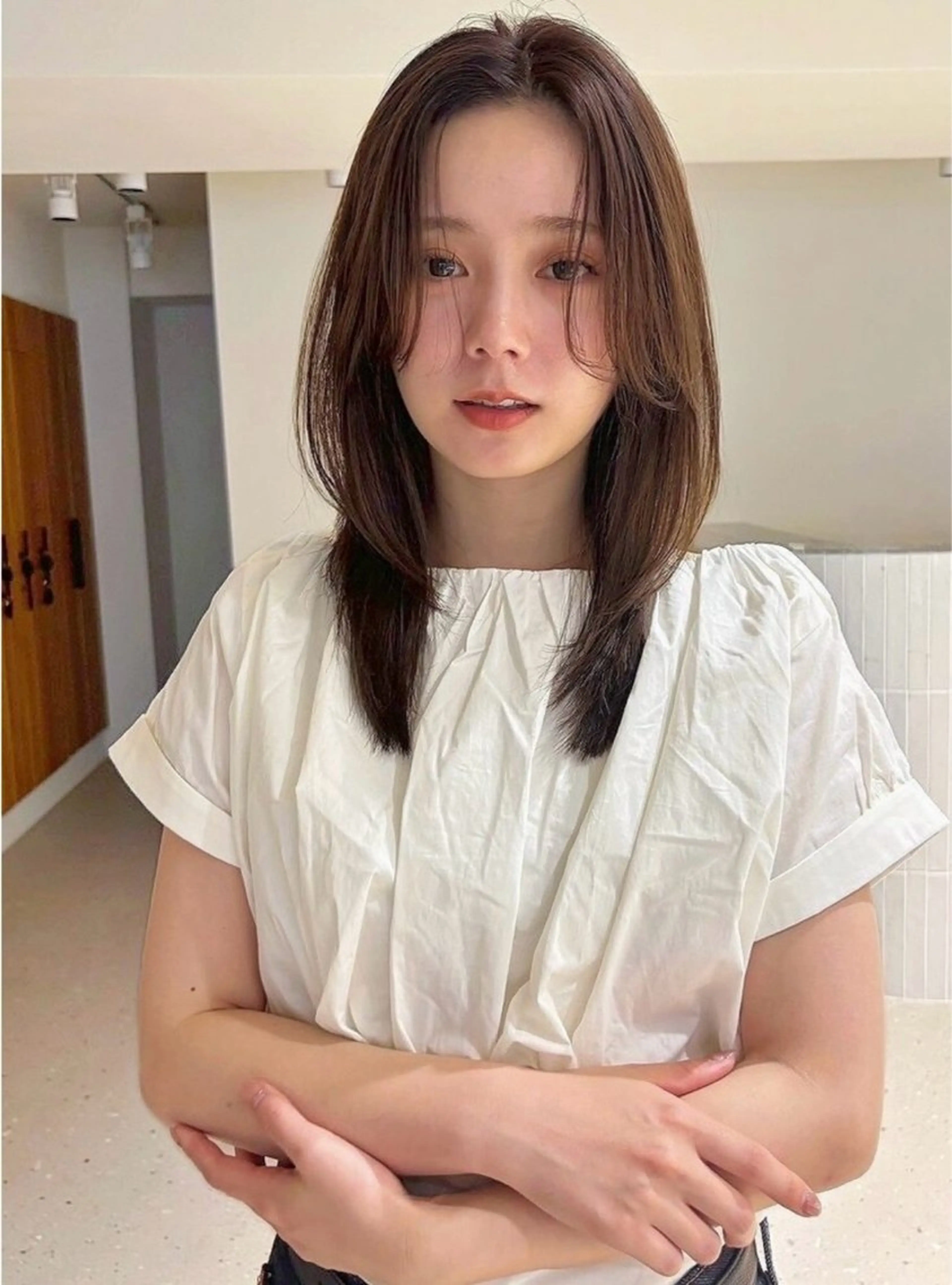 ミディアム カラー 切りっぱなしボブ ベージュカラー ブリーチ ダブルカラー グレージュ カット ヘアカラー トリートメント レイヤー/小顔矯正 透明感カラー✨生真のヘアスタイル