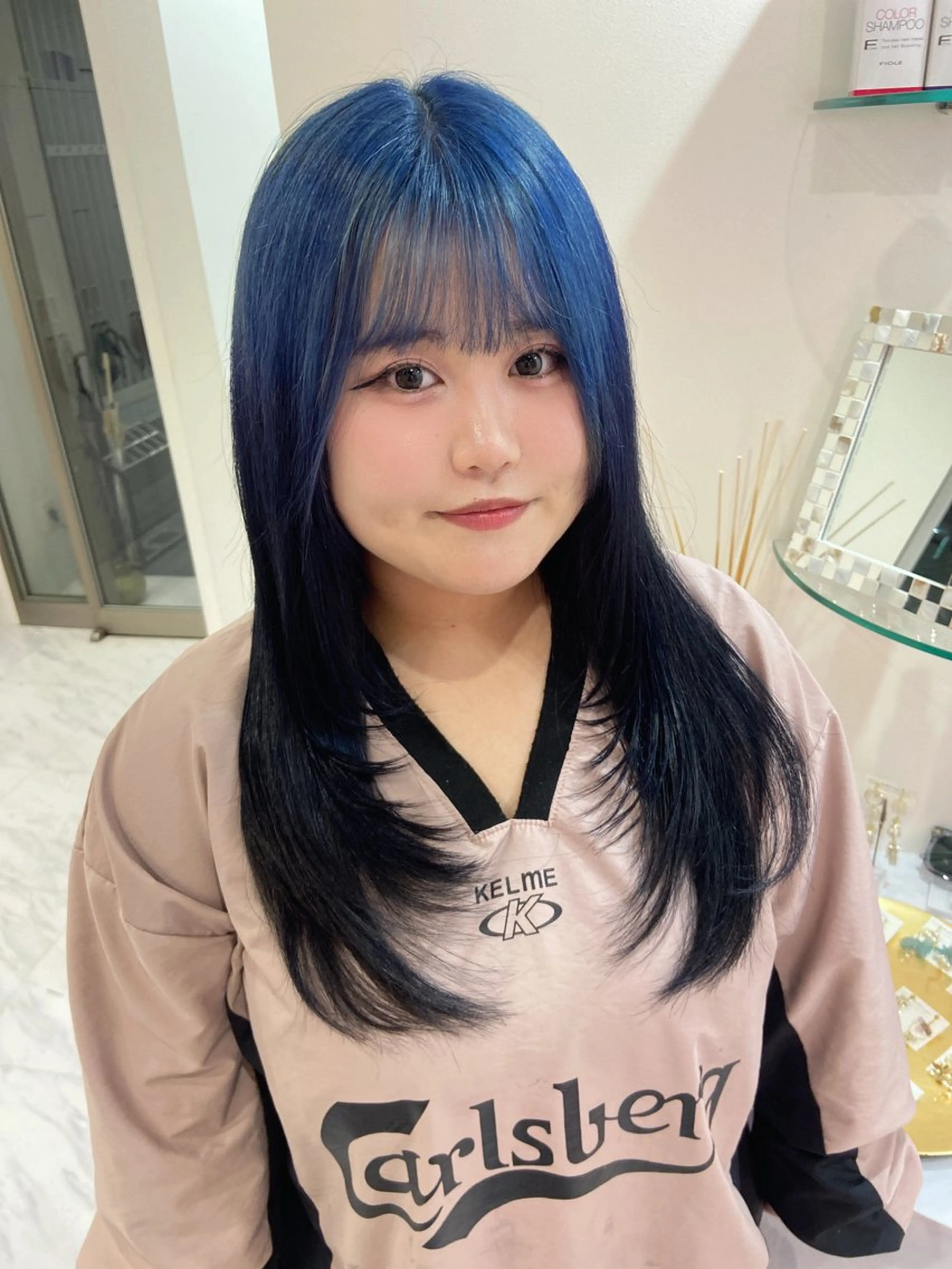 セミロング カラー 黒髪 ブルーカラー ブルーブラック カット ヘアカラー 名駅/ハイトーン /Y2k/YUNAのヘアスタイル