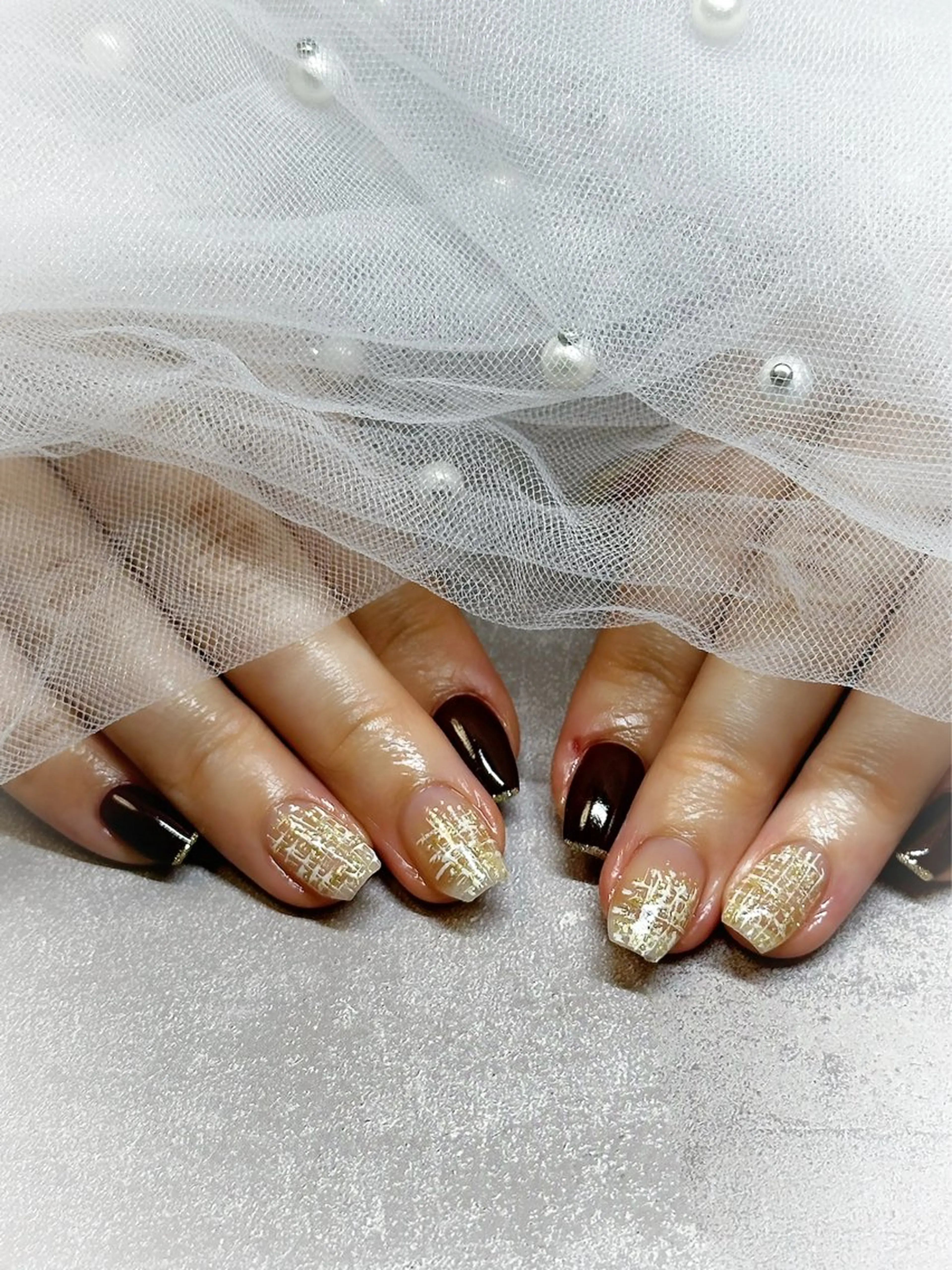 ネイル シンプルネイル ツイードネイル 冬ネイル ハンドネイル Éclat~エクラ~ Mizukiのネイルデザイン