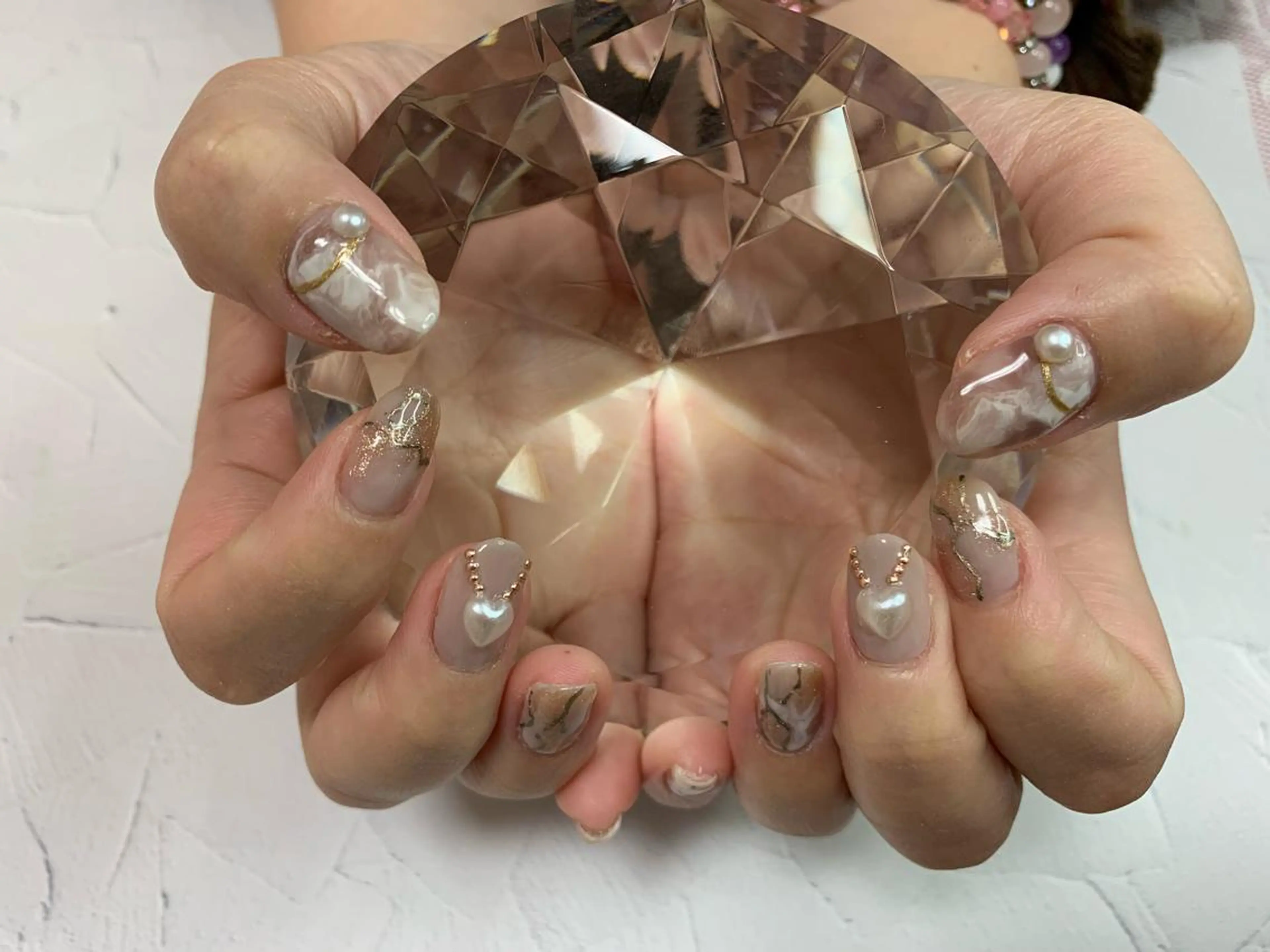 ネイル ハート キラキラネイル 持ち込み ニュアンスネイル ピンク noheanail YONEDAのネイルデザイン