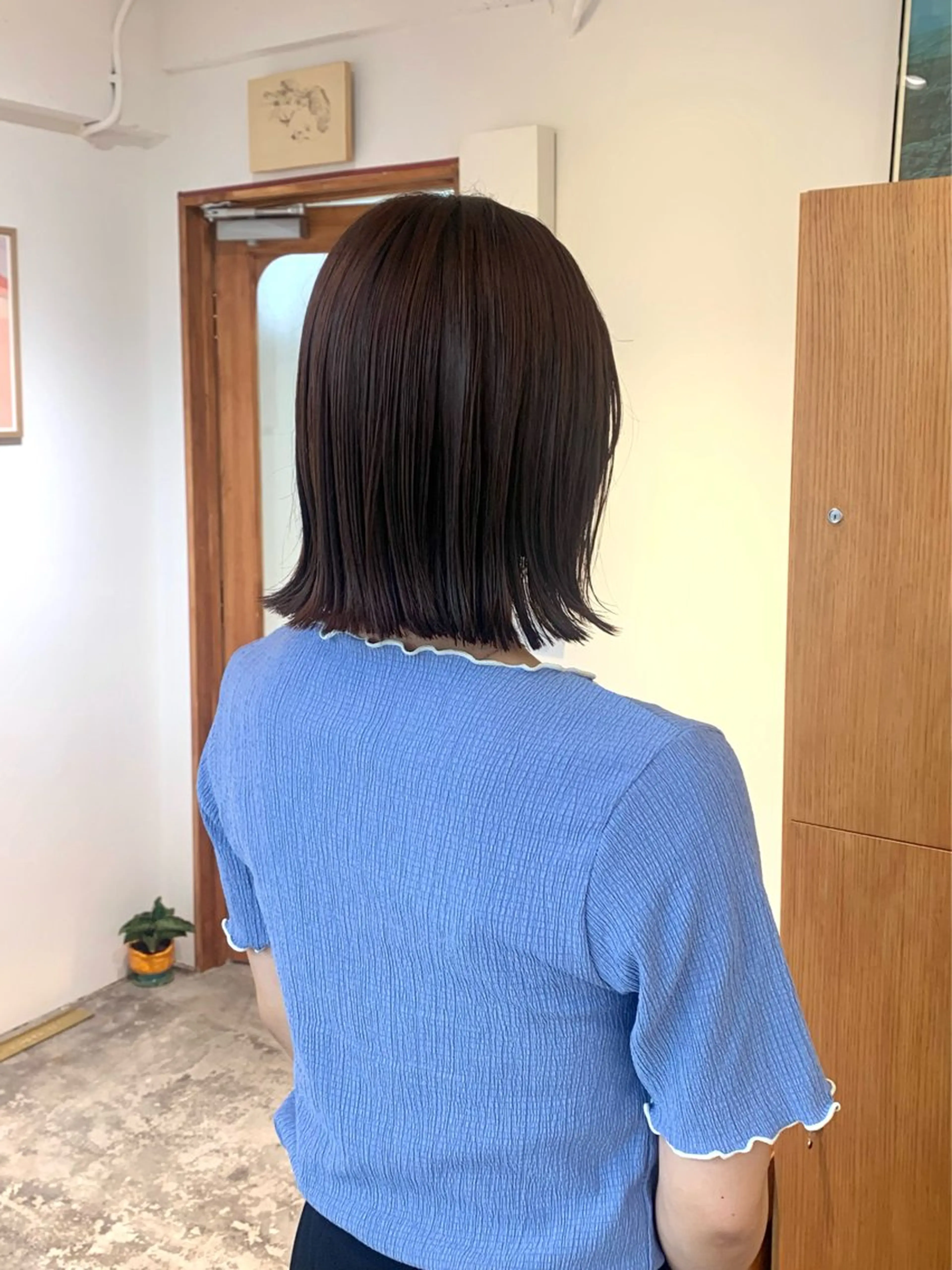 ミディアム カラー 切りっぱなしボブ ブラウンカラー パープルカラー パープルブラウン ボブ ENIEN MAKE’S 立川所属・ミカ💫/パーマ/ ニュアンスパーマのヘアスタイル