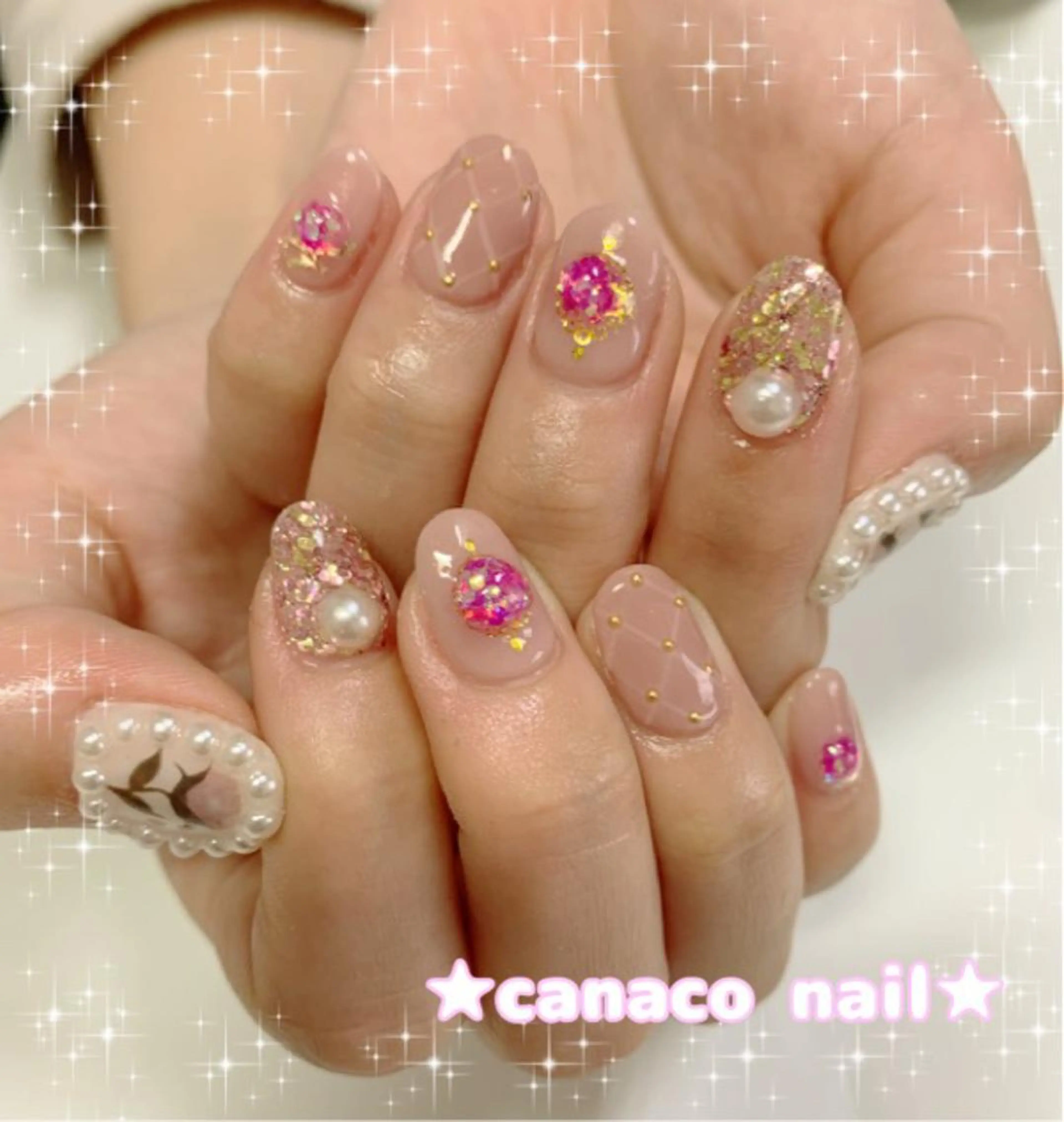 ネイル アートネイル ジェルネイル パラジェル ストーンネイル ハンドネイル ハンドケア Felice所属・ベテランネイル cnc  nailのネイルデザイン