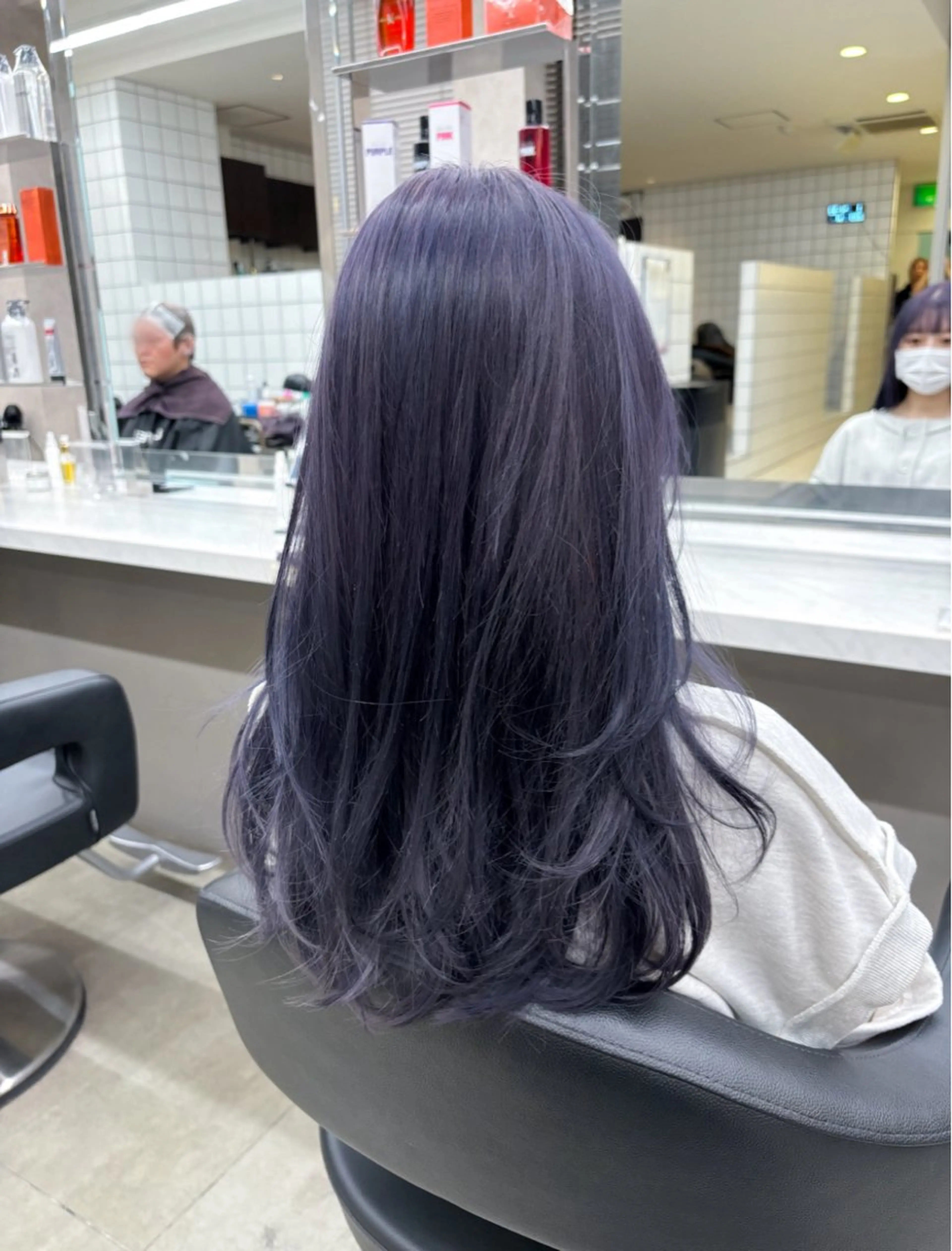 ロング カラー 黒髪 ブルーカラー ブルーブラック ブルーラベンダー グレージュ カット ヘアカラー トリートメント ヘッドスパ ヘアセット 表参道ハッシュカット レイヤー/リノンのヘアスタイル