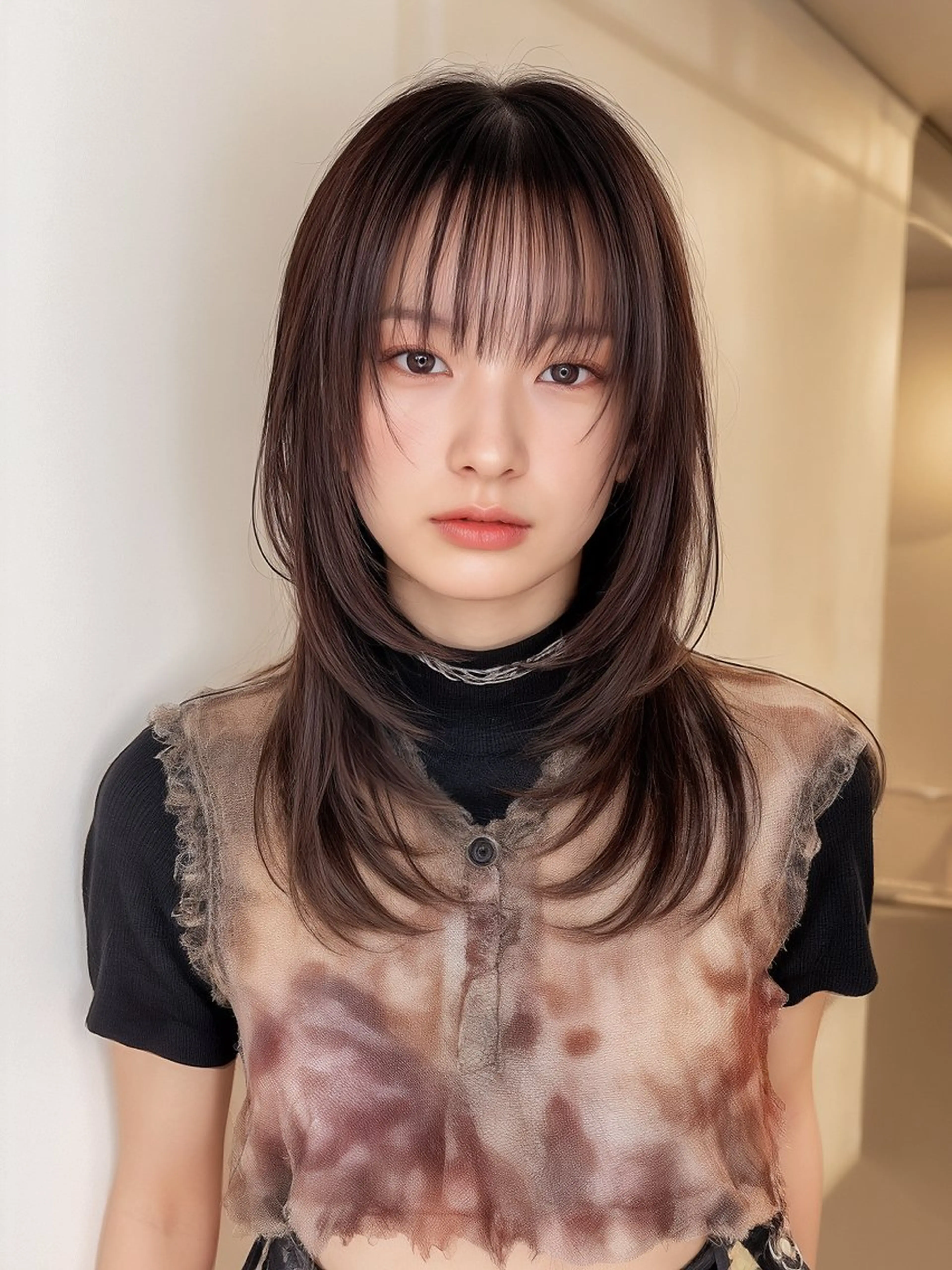 セミロング カラー 髪質改善韓国コテ巻き パーマ/城井友輔のヘアスタイル