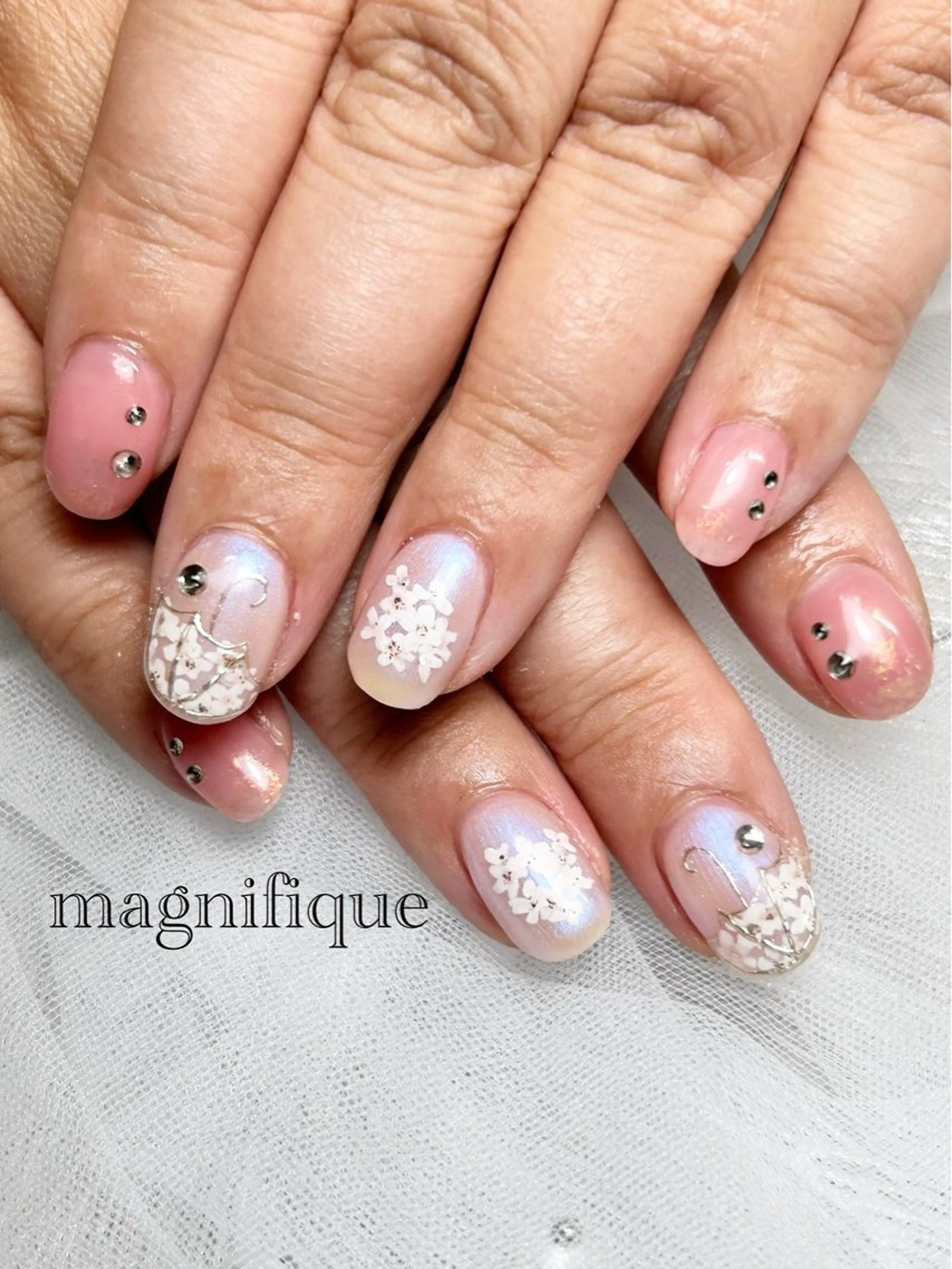 ネイル アートネイル フラワーネイル ロングネイル ピンク ショートネイル ハンドネイル プライベートサロン マニフィークのネイルデザイン