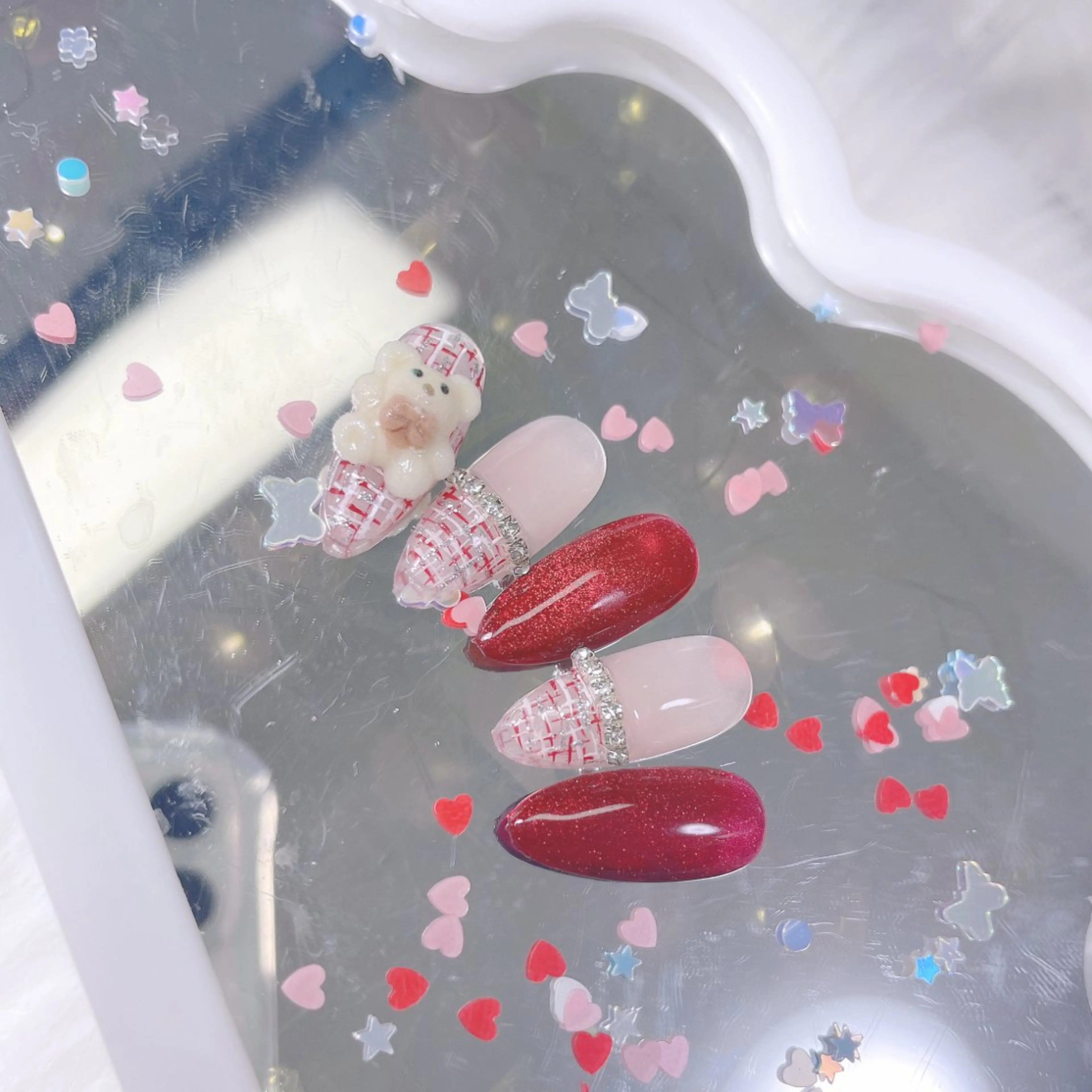 ネイル 成人式 ロングネイル マグネットネイル 大理石ネイル(マーブル) リボン ハンドネイル MoMoA Nail ネイル長さ出し専門店のネイルデザイン