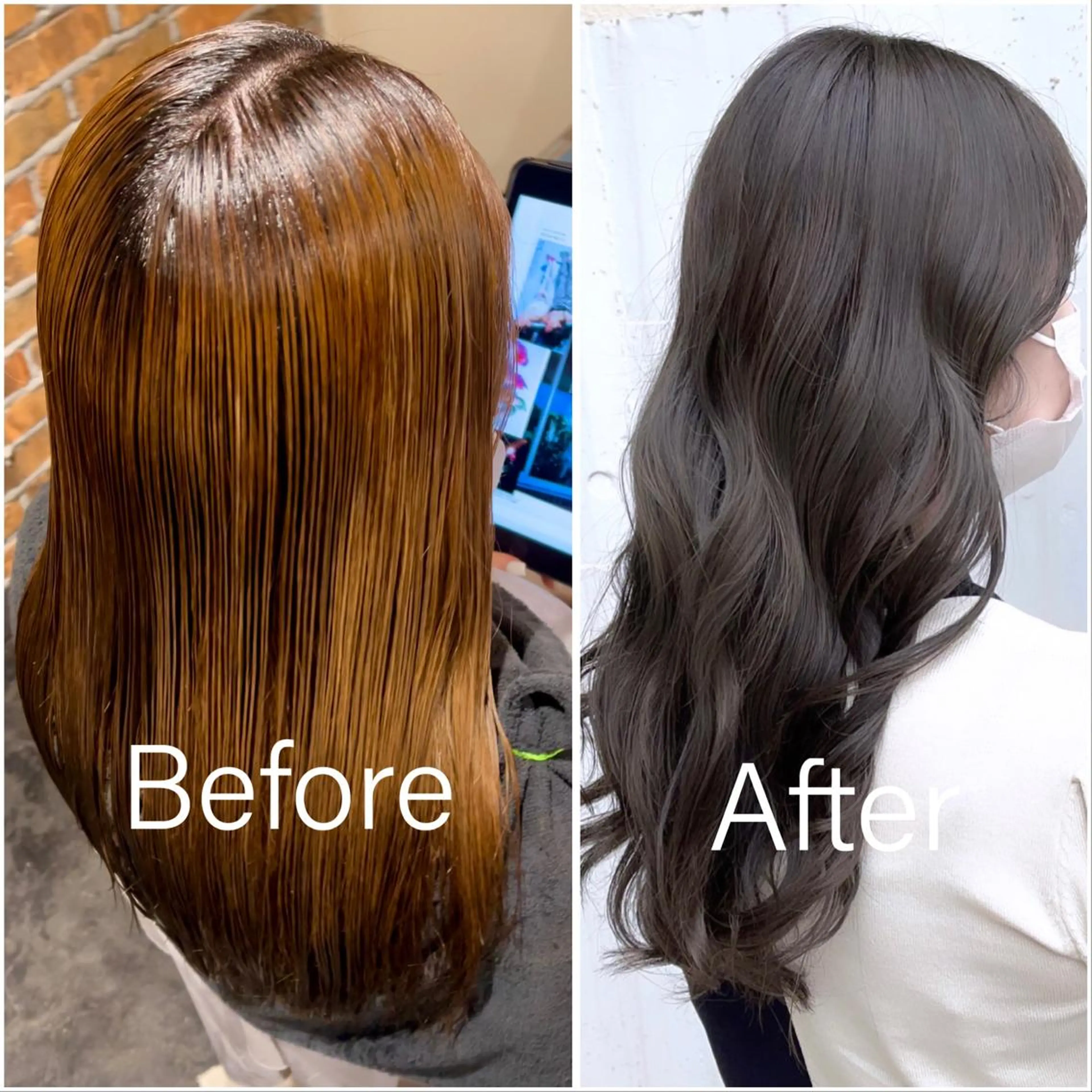 ロング カラー アッシュ ブリーチ グレージュ カーキグレージュ 泉 堅也のヘアスタイル