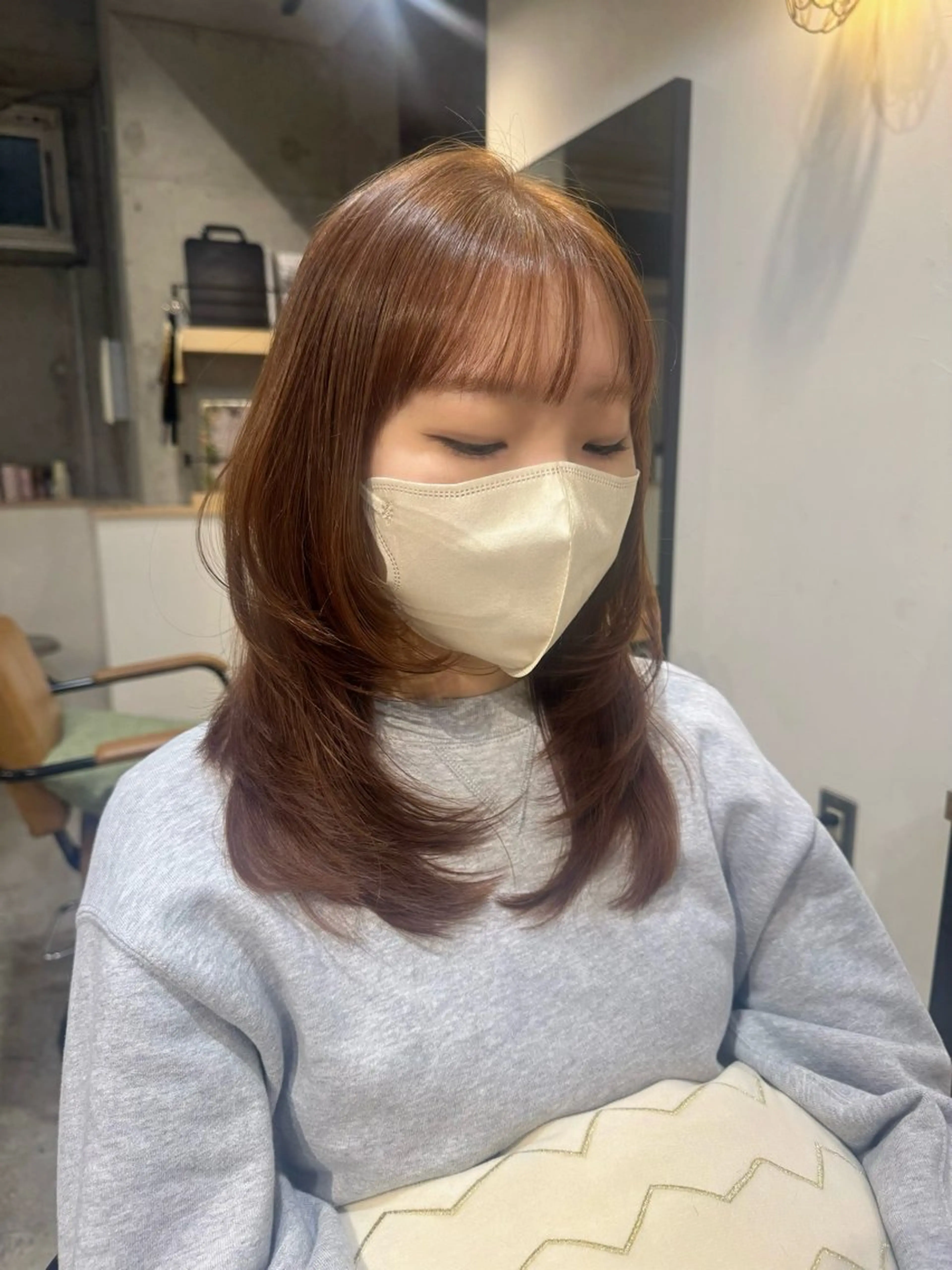 セミロング カラー レイヤーカット カット ヘアカラー トリートメント 顔まわり/艶カラー/ 🤎himari🤎のヘアスタイル