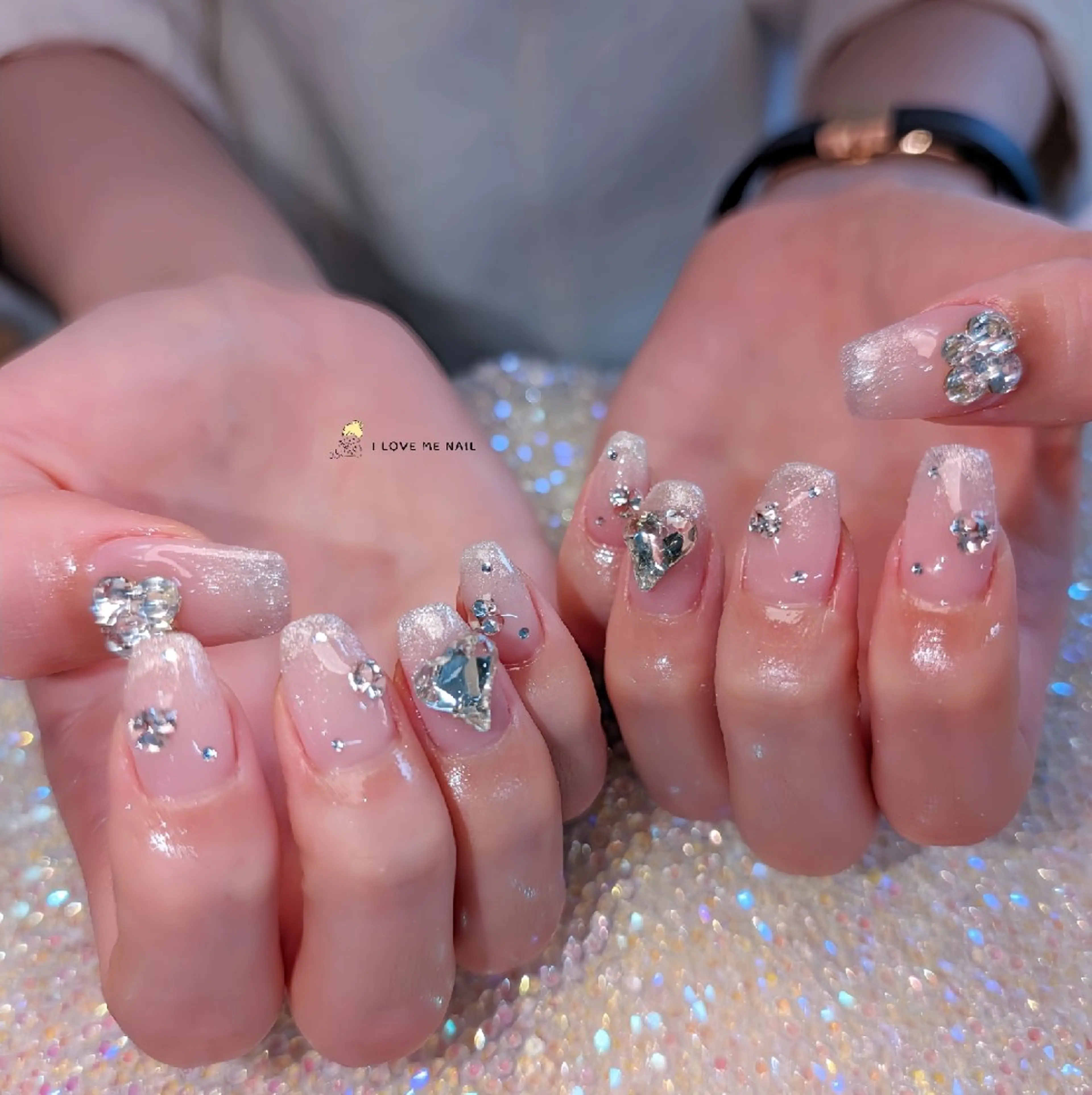 ネイル 長さ出し ジェルネイル ハート 韓国ネイル マグネットネイル ハンドネイル I LOVE ME  NAIL.｡.:*♡のネイルデザイン