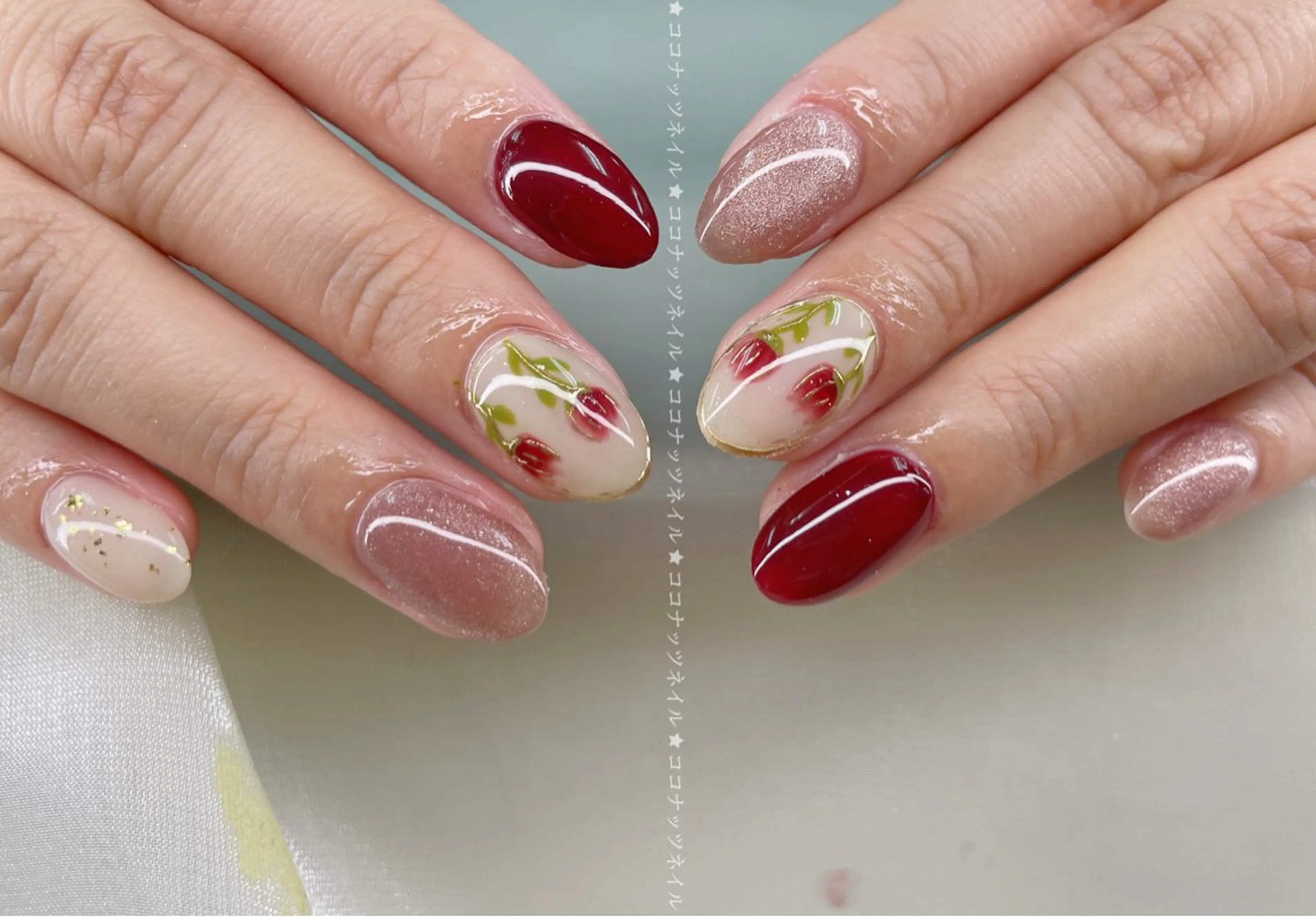 ネイル べっ甲ネイル フレンチネイル キラキラネイル マグネットネイル 大理石ネイル(マーブル) ハンドネイル 神田 ココナッツのネイルデザイン