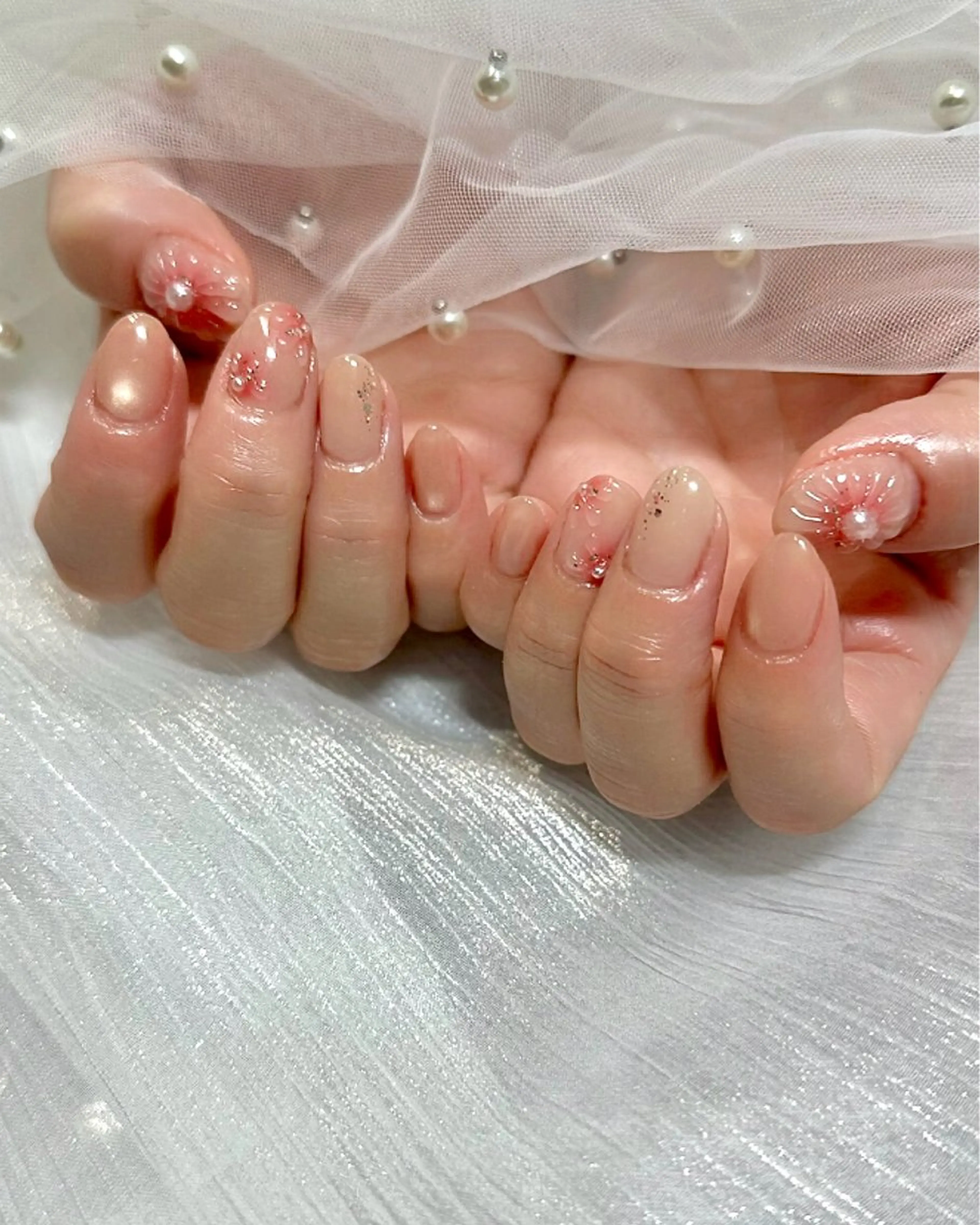 ネイル チークネイル ラメ(グリッター) マグネットネイル ピンク ぷっくりネイル ハンドネイル cres nail（スクールW内）所属・Sei ｜ cres nailのネイルデザイン