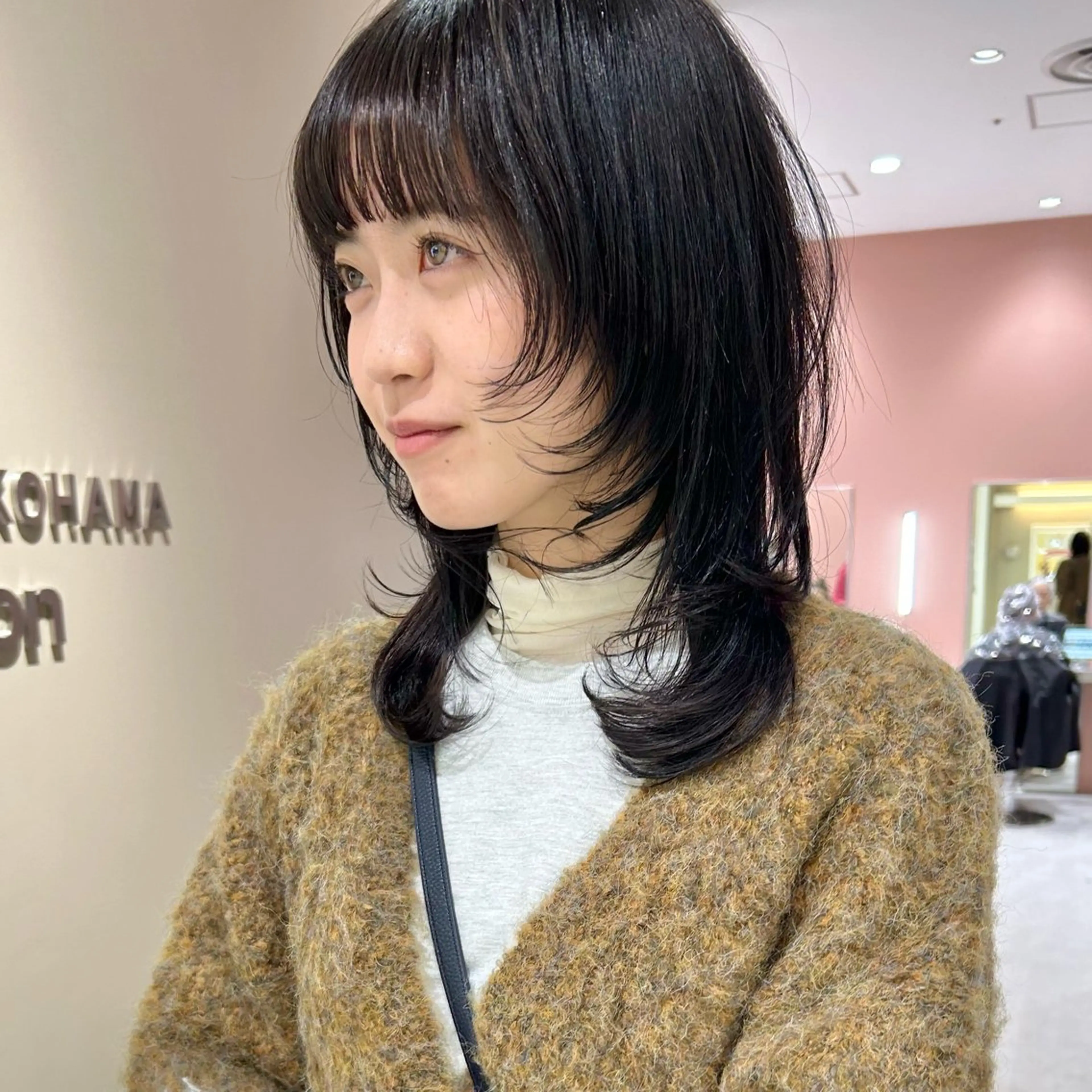 ミディアム カラー 黒髪 ハイレイヤー レイヤーカット ウルフカット ハイトーン/ブリーチ 似合せカット/パーマのヘアスタイル