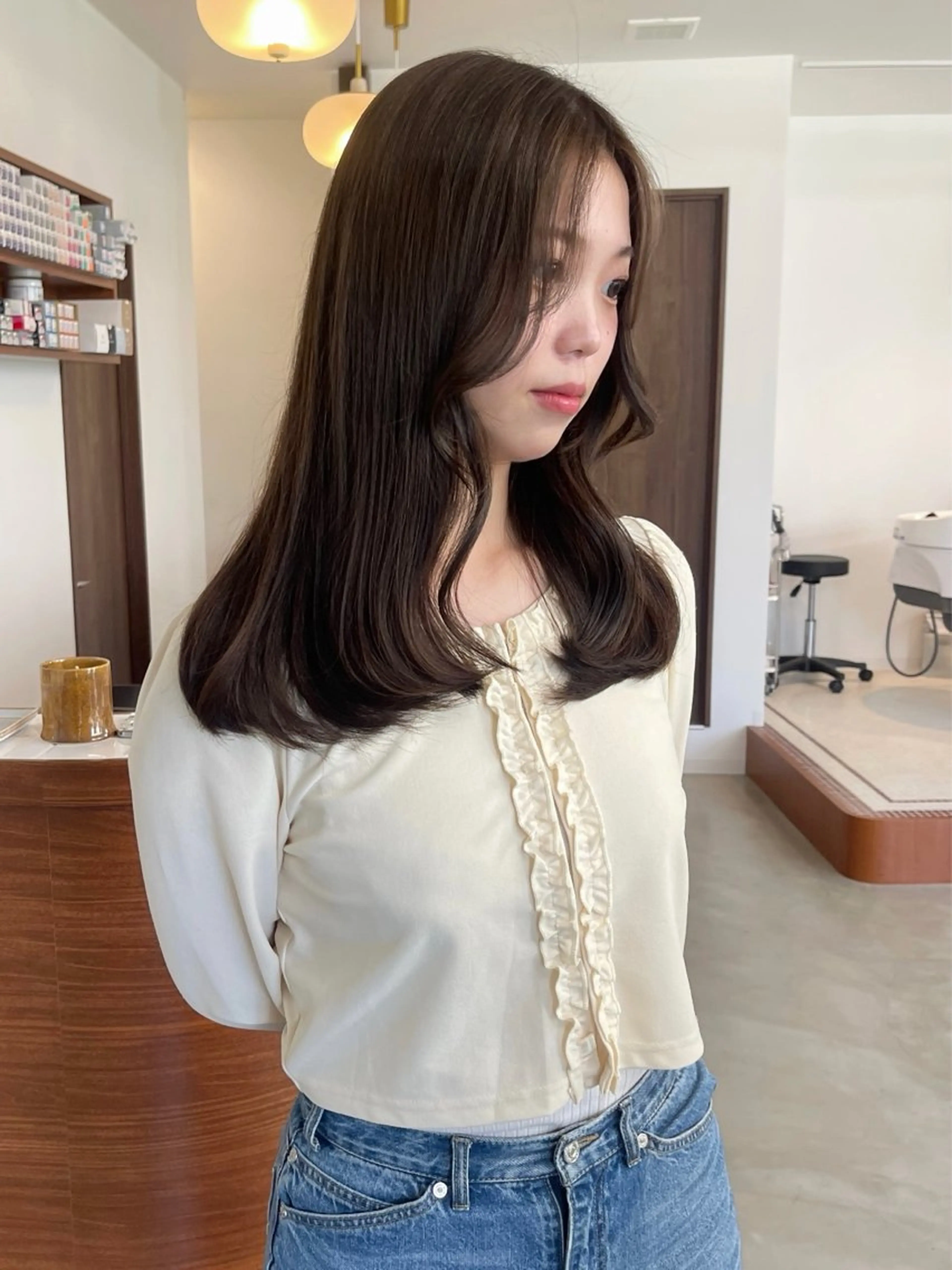 セミロング ヘアカラー キダアヤカ/ 梅田/ベージュカラーのヘアスタイル