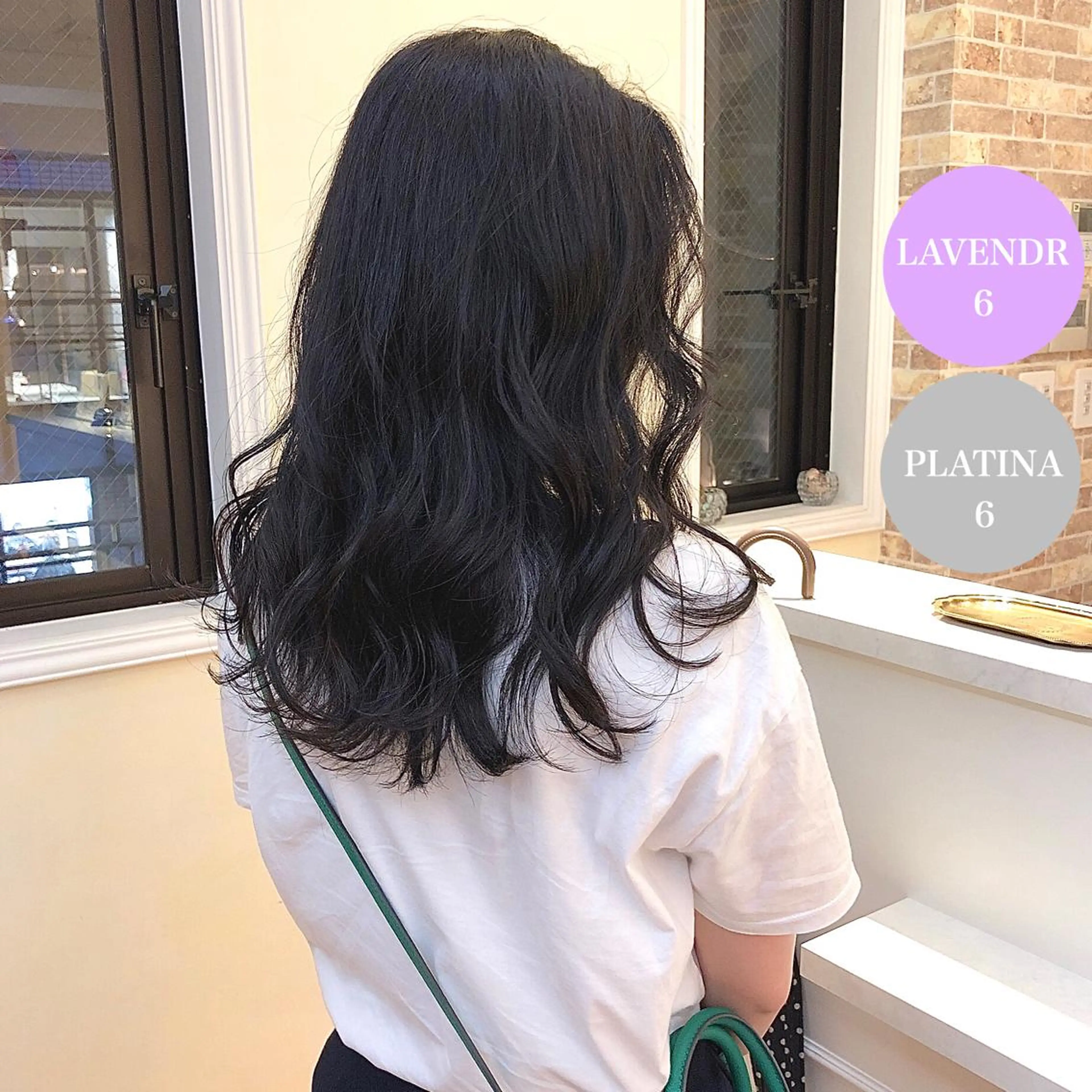 セミロング カラー ハイライトカラー ラベンダーカラー ハイライト ヘアカラー トリートメント アオガミ （前髪顔周りカット）のヘアスタイル