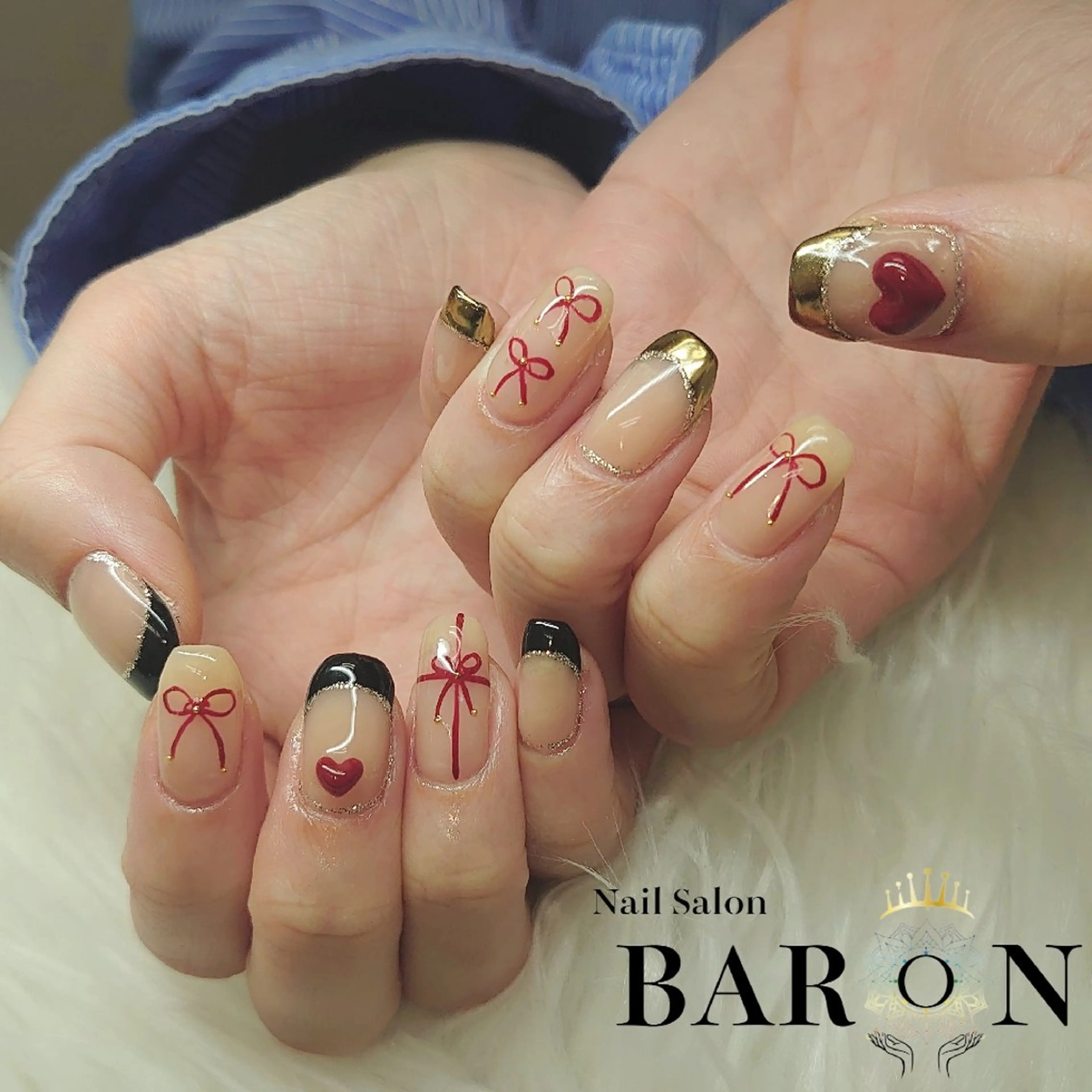 ネイル フレンチネイル 持ち込み リボン ♛BARON♛ AOIのネイルデザイン