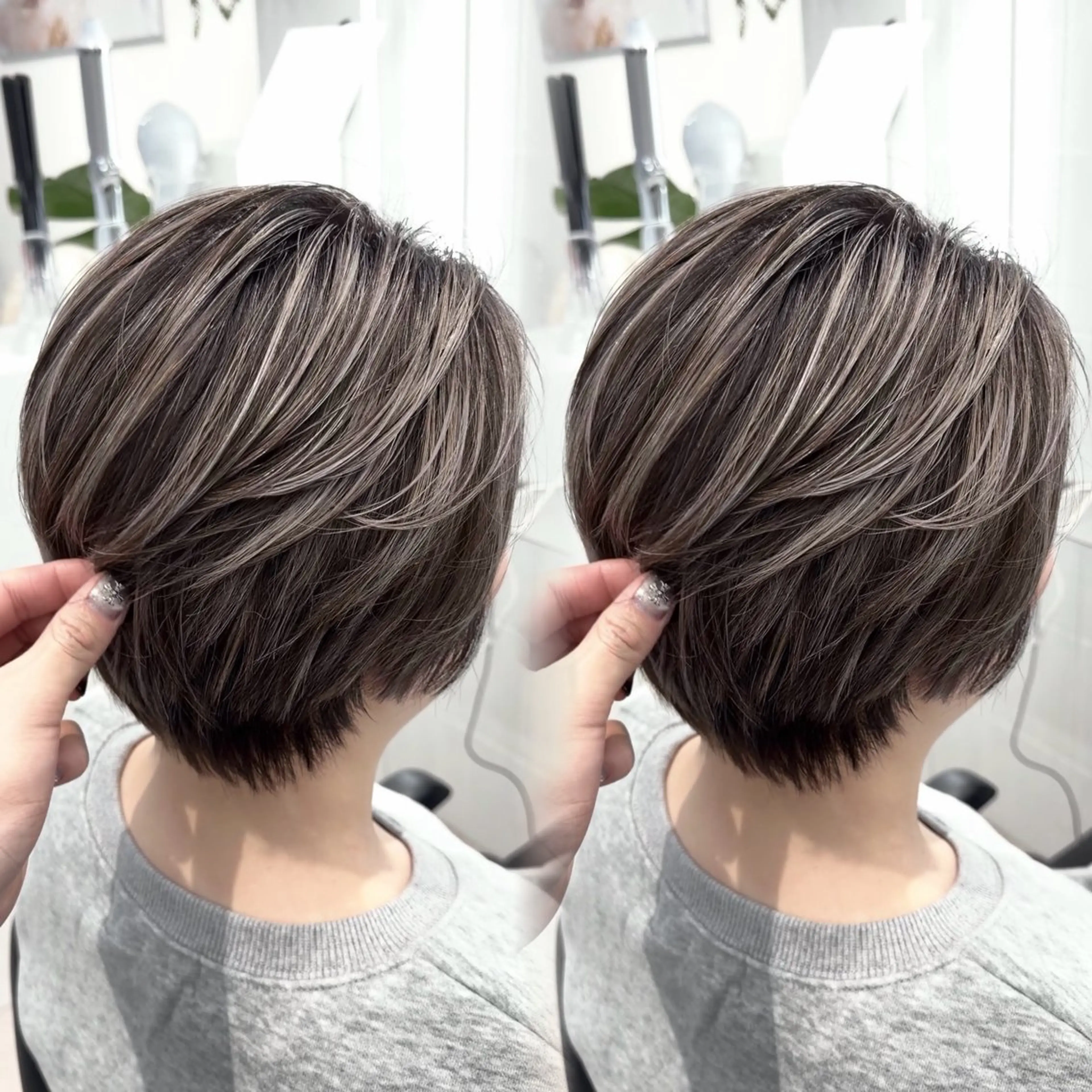 ショート カラー ハイライトカラー ボブ ハイライト カット ヘアカラー トリートメント 表参道/ハイライト バレイヤージュのヘアスタイル
