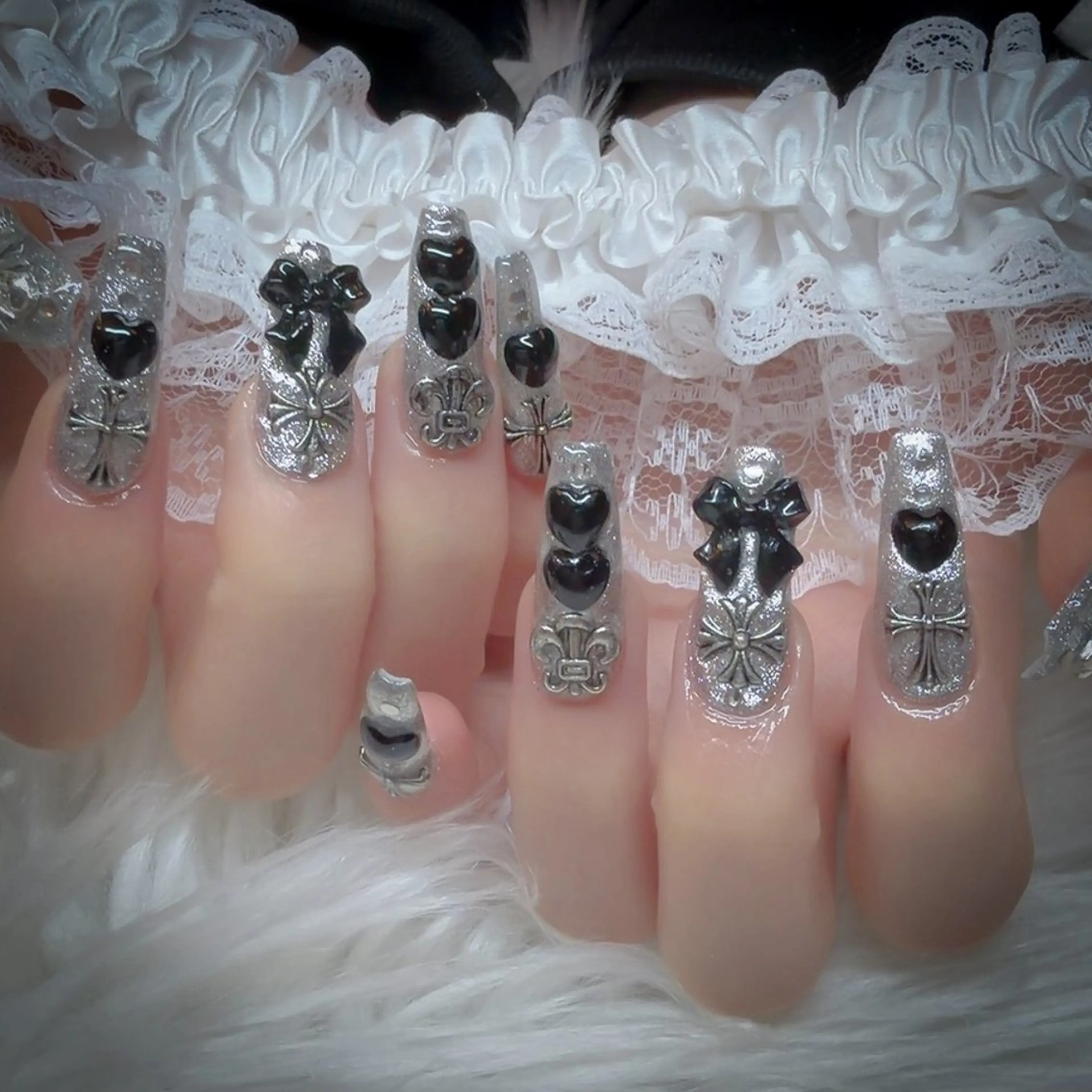 【チップ】10本チップ長さだしワンカラー+フリーパーツ乗せ放題‎𖤐 ̖́-‬オフケア込の写真