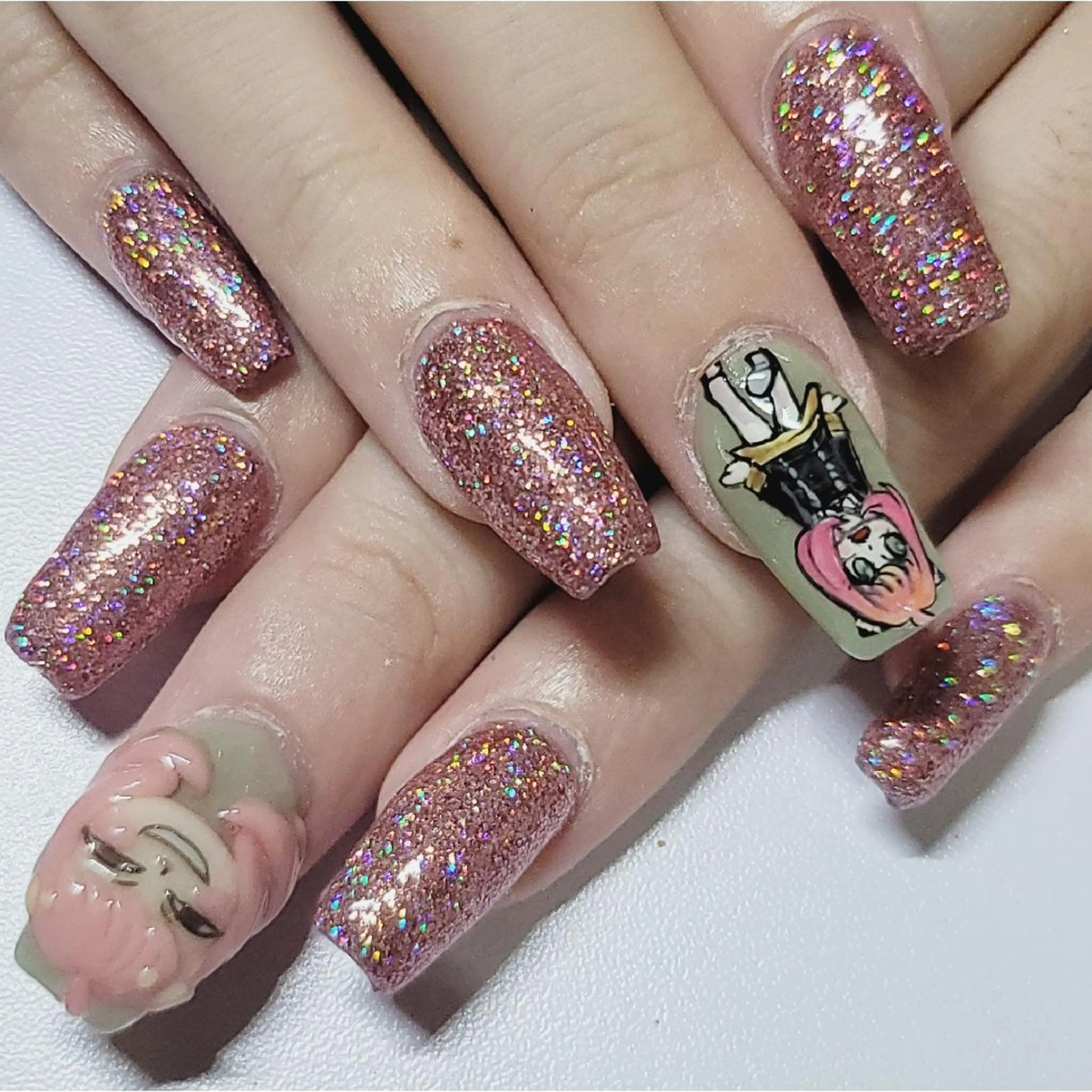 ネイル アートネイル オーロラネイル ラメ(グリッター) ピンク ピスタチオネイル ハンドネイル よしだ ひろきのネイルデザイン