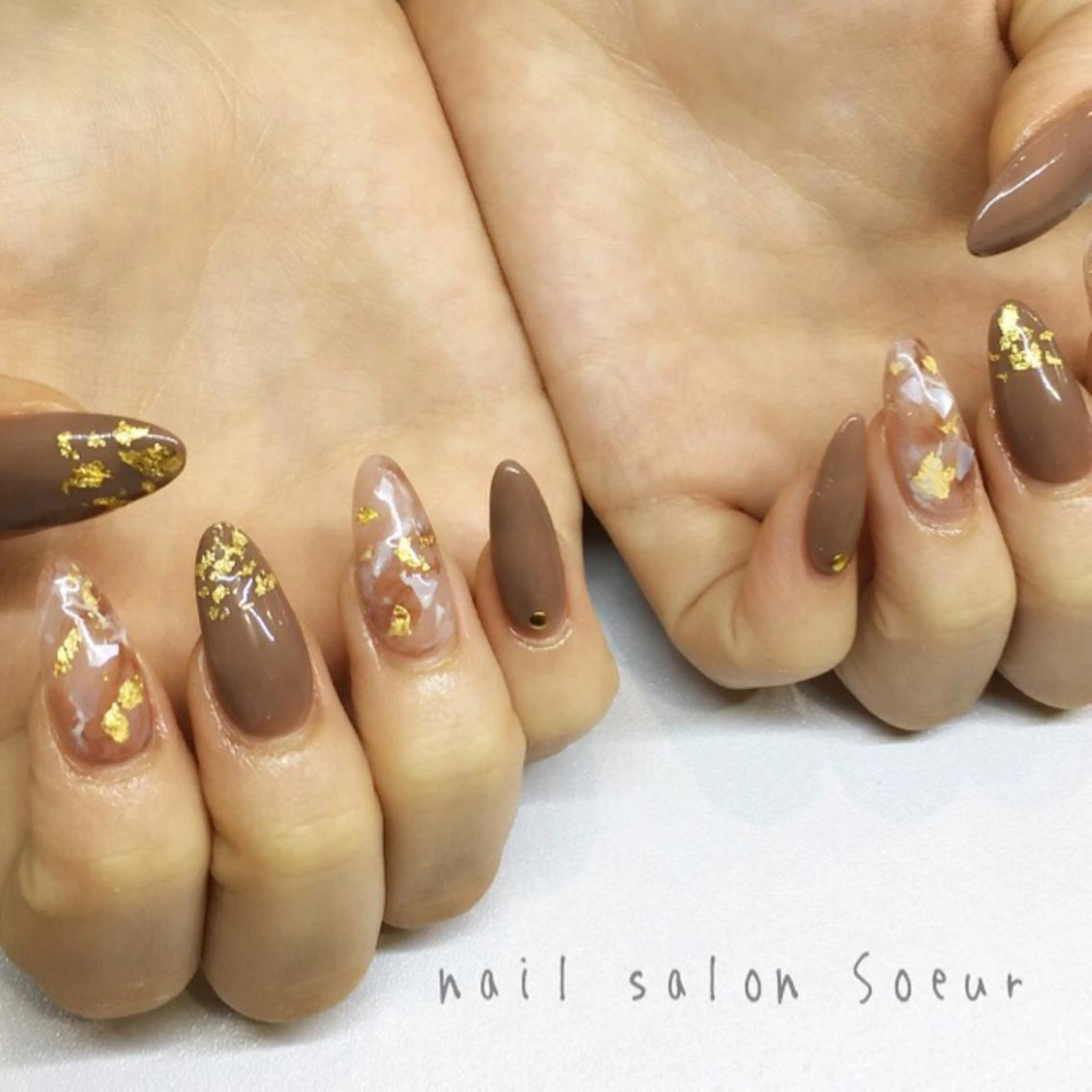ネイル ブラウン 持ち込み スカルプネイル ハンドネイル nail salon Soeurのネイルデザイン