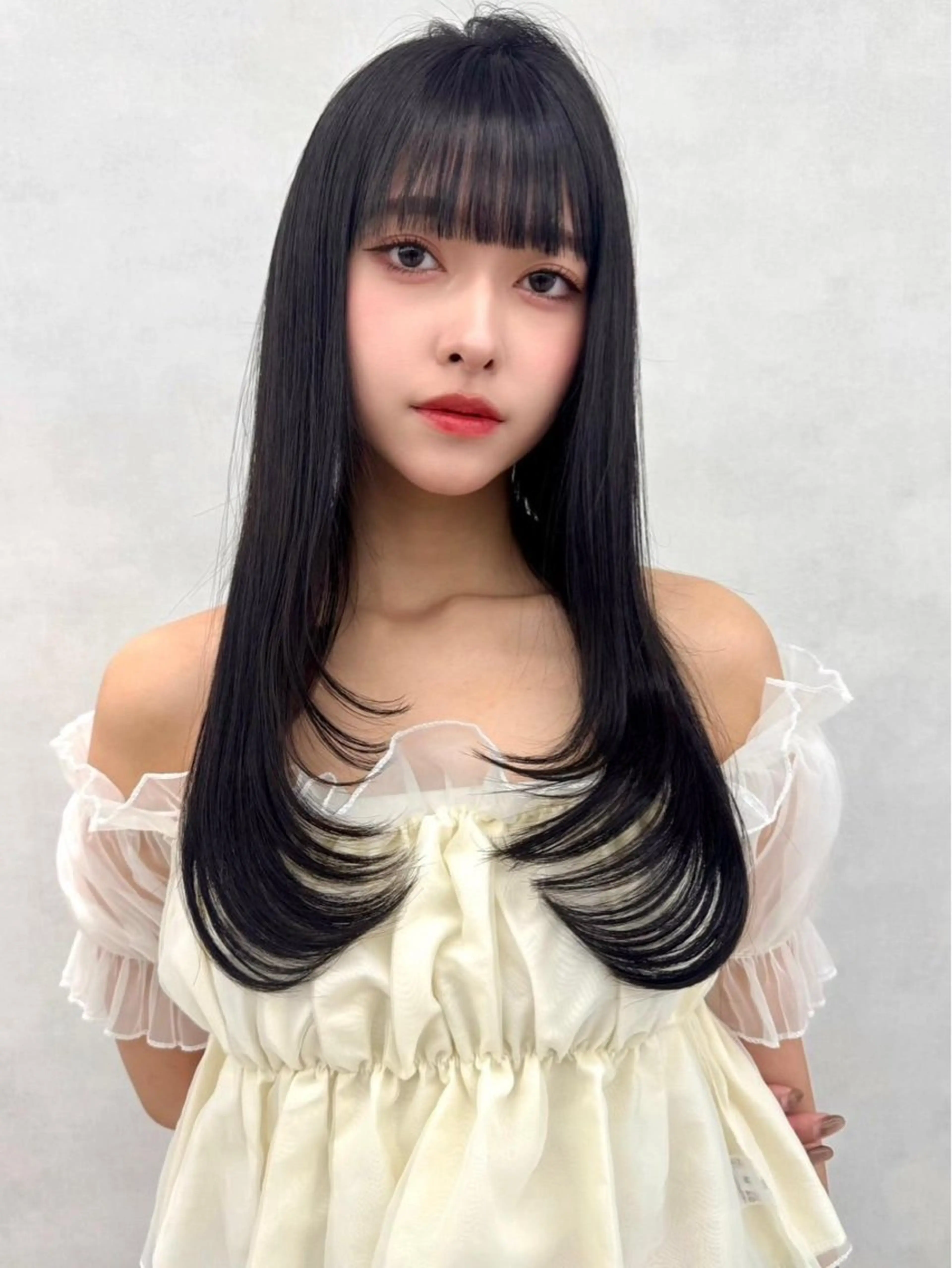 ロング カラー パーマ ヘアアレンジ 顔周りカット 韓国風ヘア レイヤーカット 小顔カット ニュアンスパーマ カット 縮毛矯正 ✨レイヤー/ 透明感カラー✨冨永剛のヘアスタイル