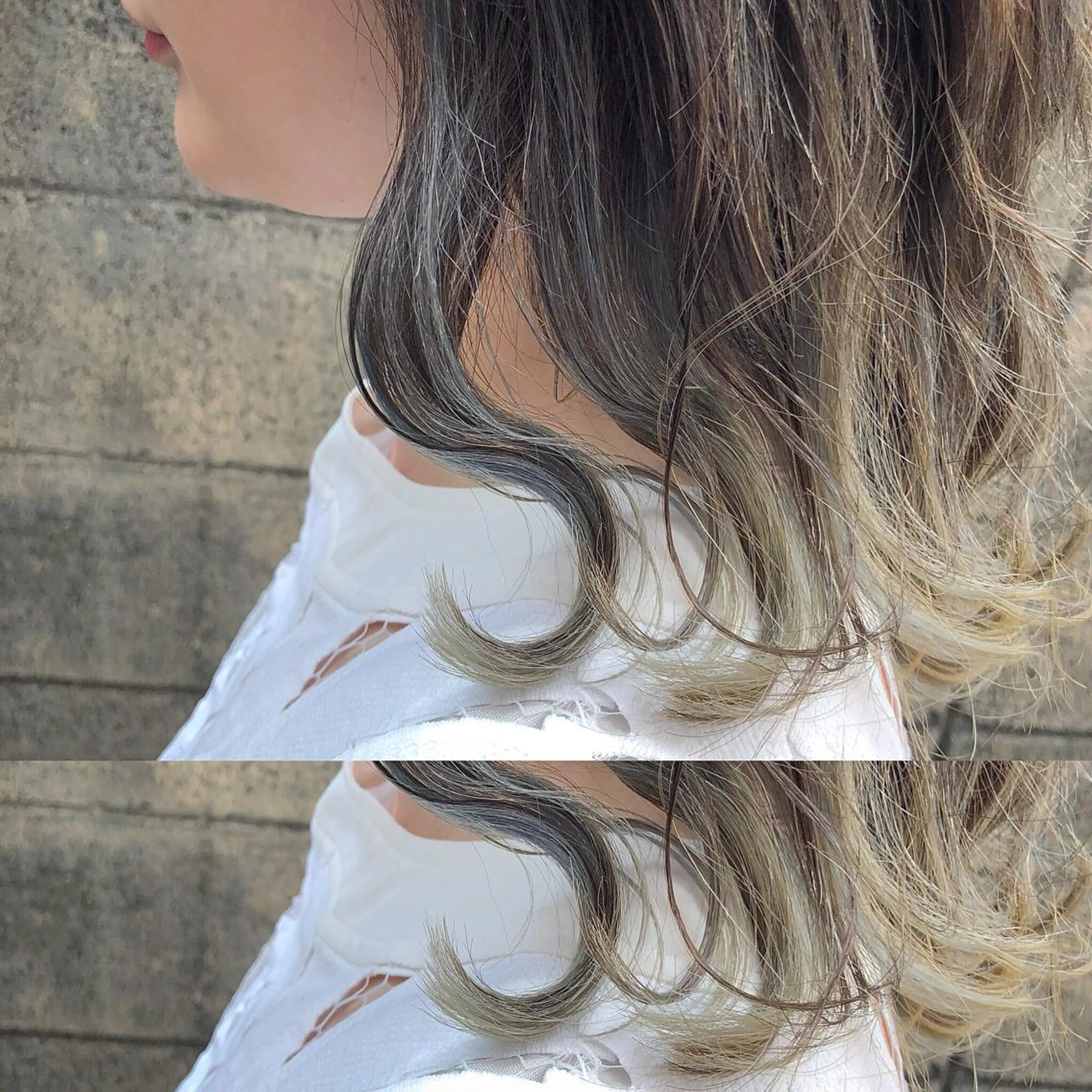 ミディアム カラー アッシュ ブリーチ ホワイトアッシュ 髪質改善、エクステ 山口卓哉のヘアスタイル