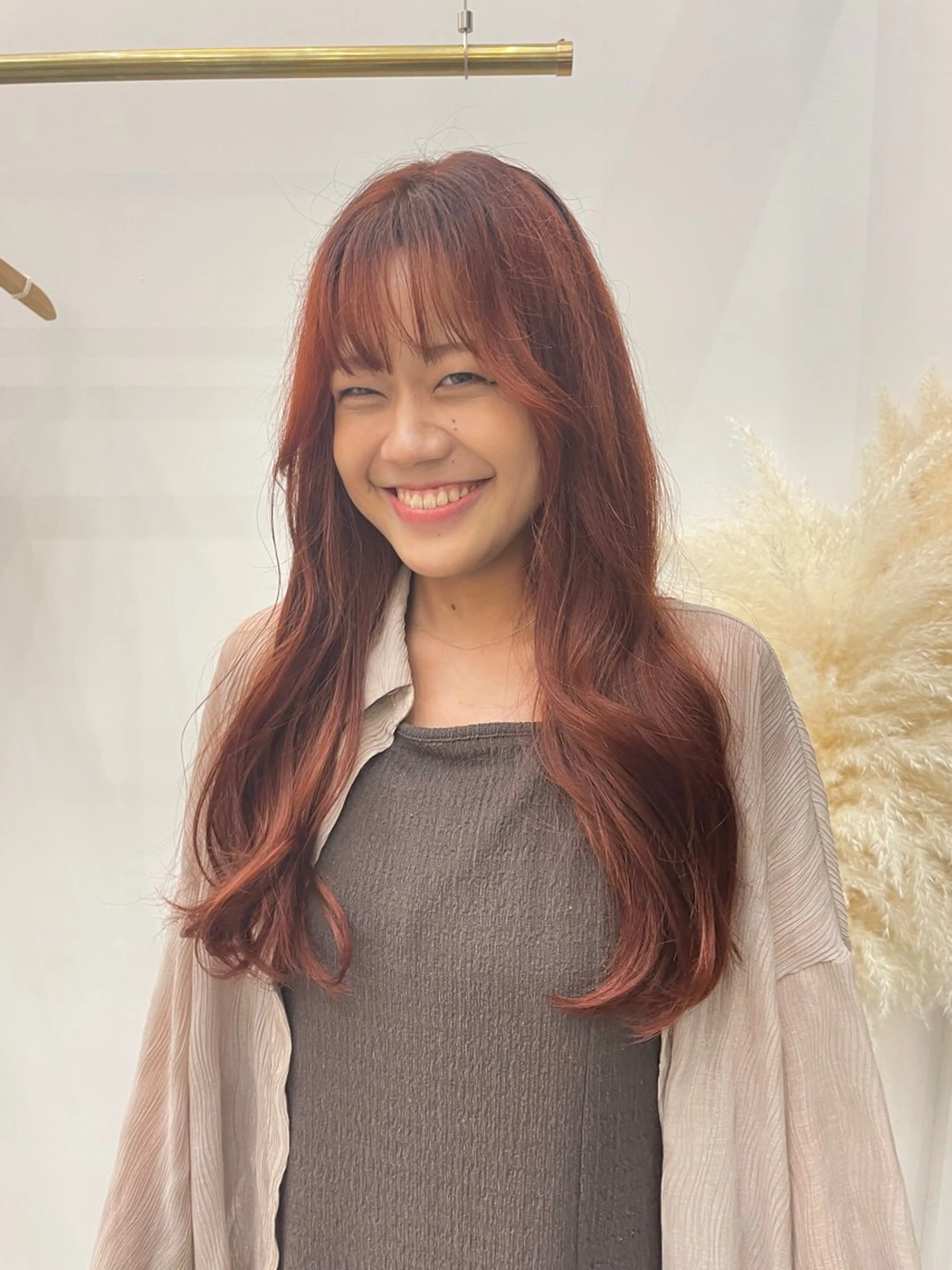 ロング カラー オレンジ 纐纈 大和のヘアスタイル