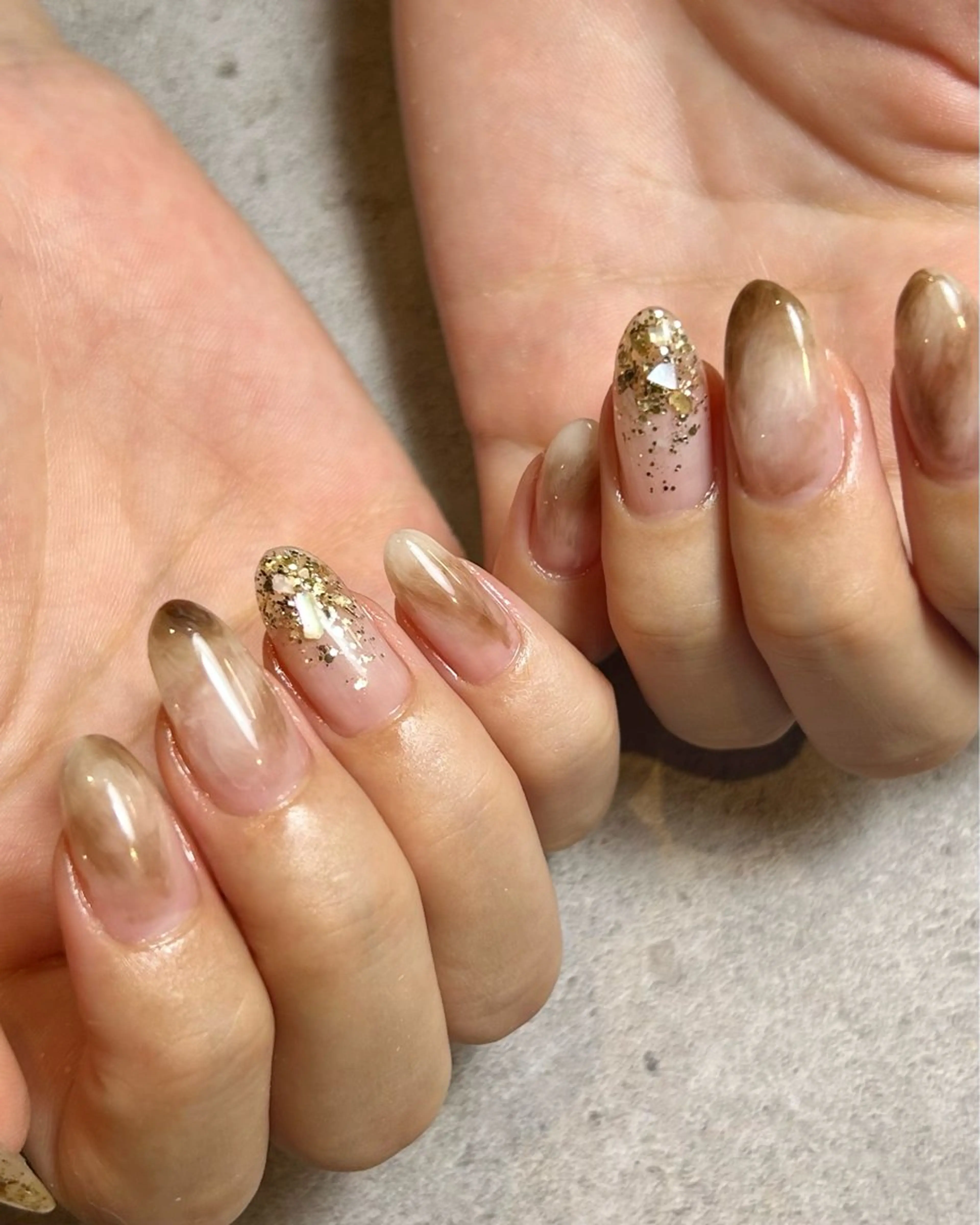 ネイル ブラウン 持ち込み ニュアンスネイル ハンドネイル Reflection marikoのネイルデザイン