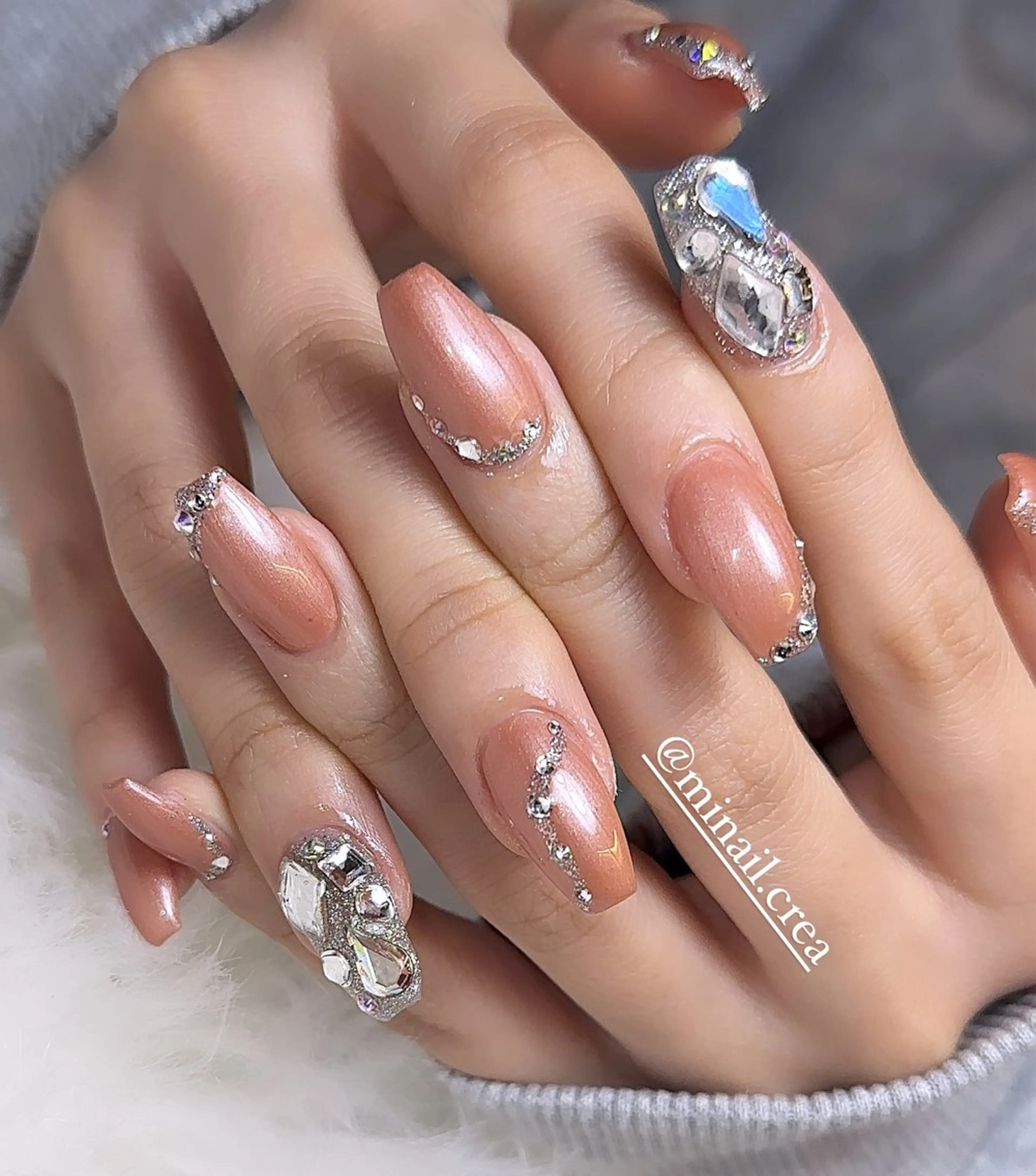 ネイル 長さ出し ジェルネイル キラキラネイル ロングネイル ワンカラーネイル ハンドネイル CRéA　-private nailsalon-所属・CReA nailのネイルデザイン