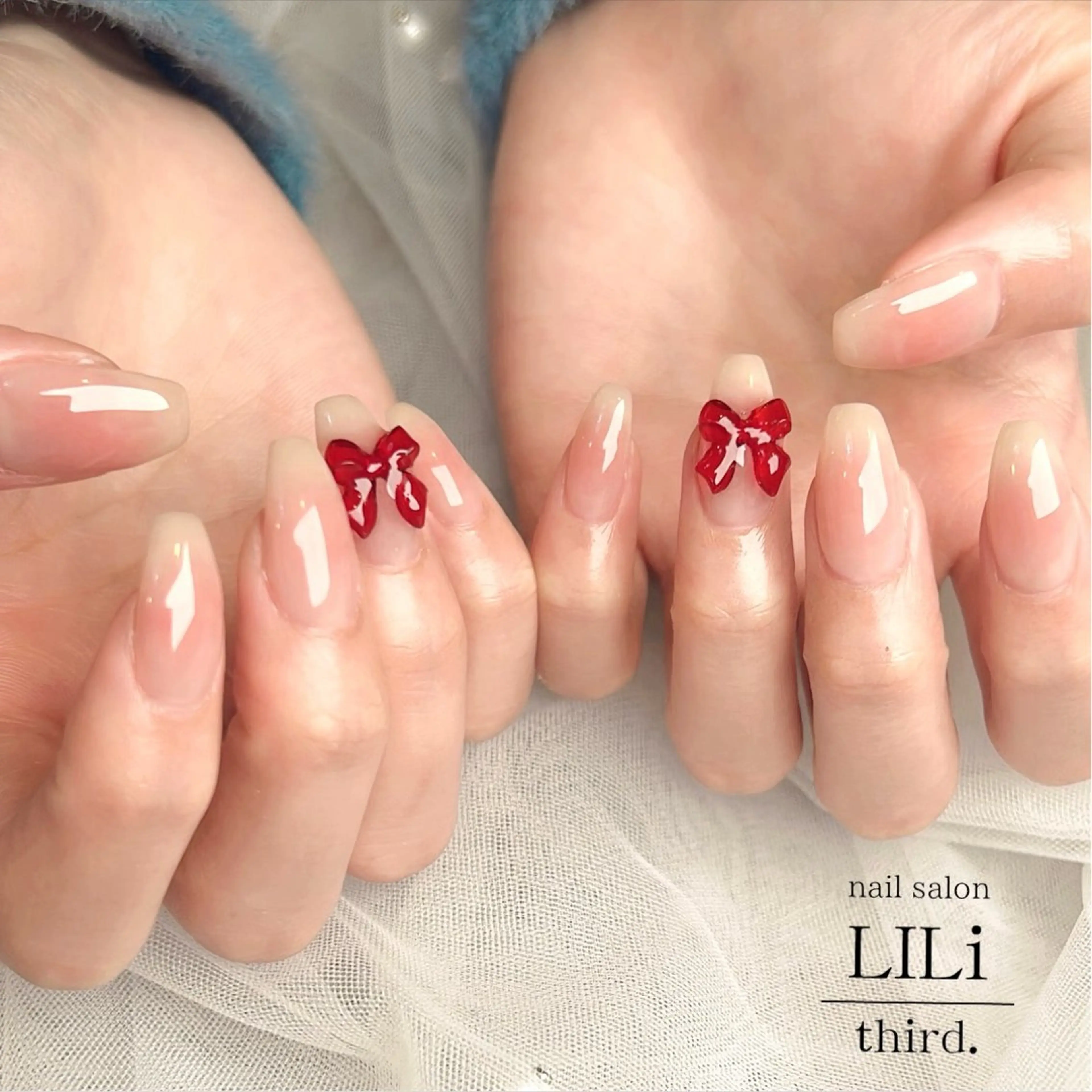 ネイル チークネイル リボン ハンドネイル nail salon LILi third.所属・Saya ᵕ̈*のネイルデザイン