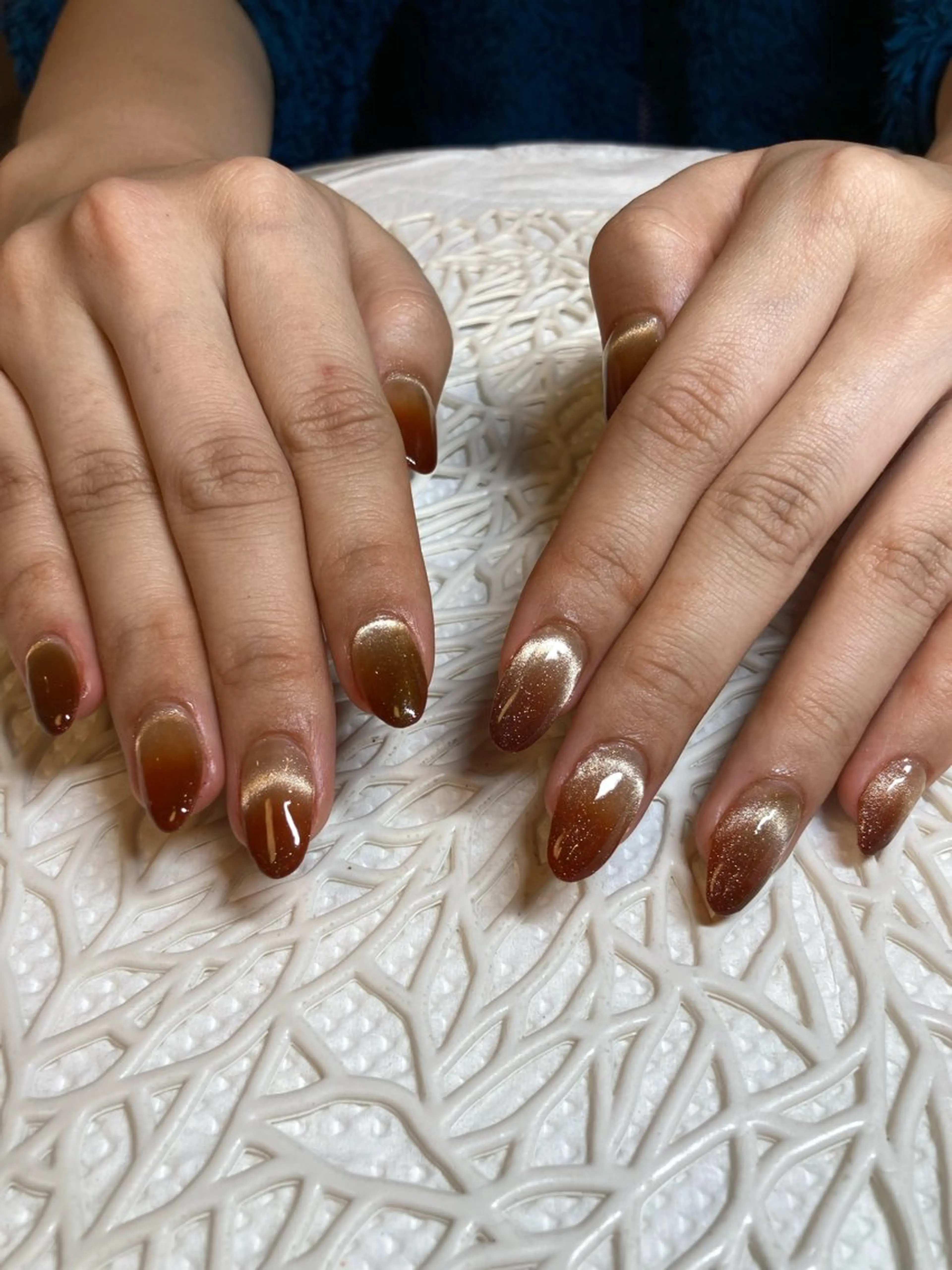 ネイル ブラウン オレンジ 赤色 cheminee kaoriのネイルデザイン