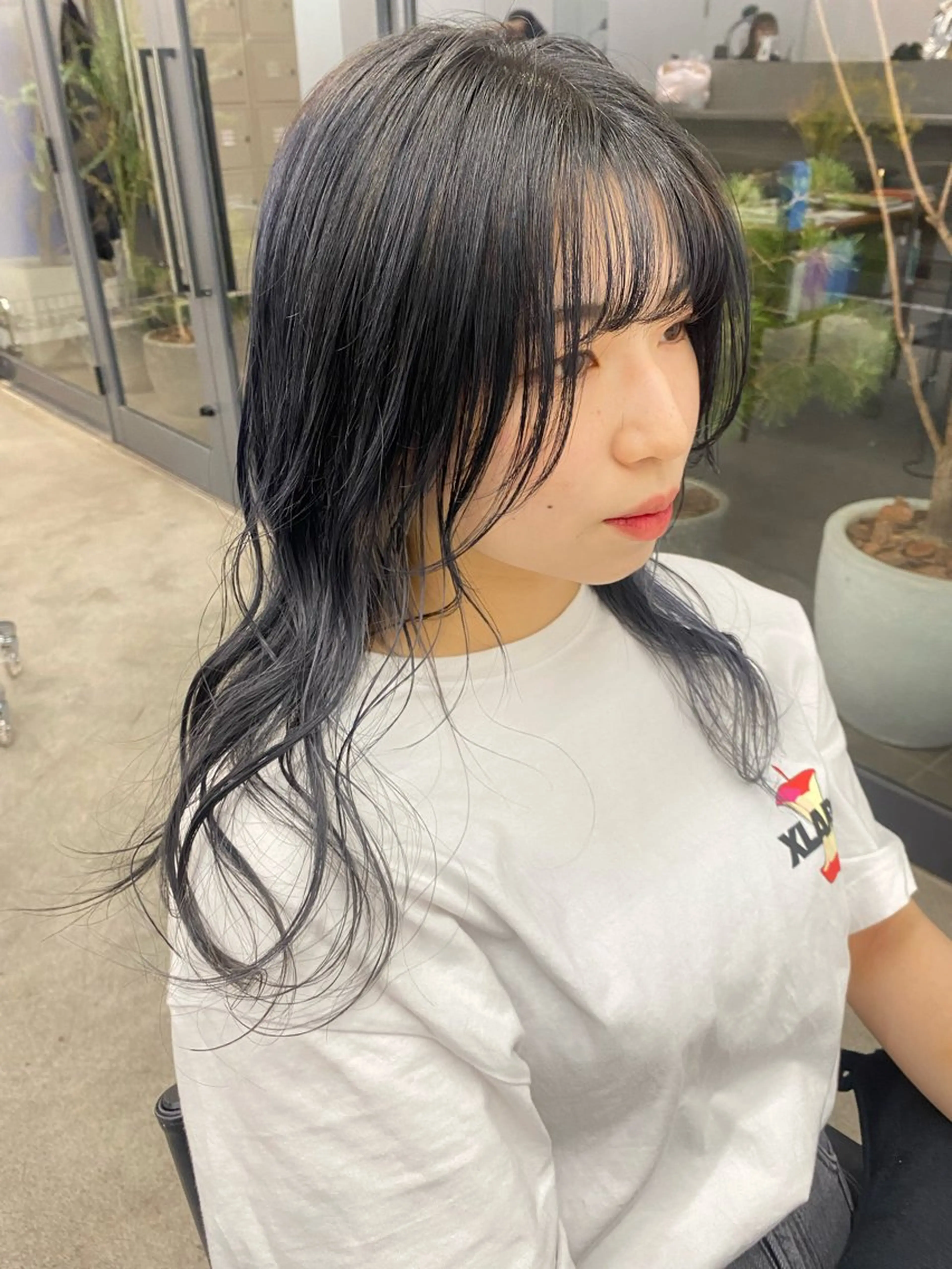 ロング カラー 黒髪 ブルーカラー ブルーブラック シルバー 顔周りカット/透明感 カラー/rioのヘアスタイル