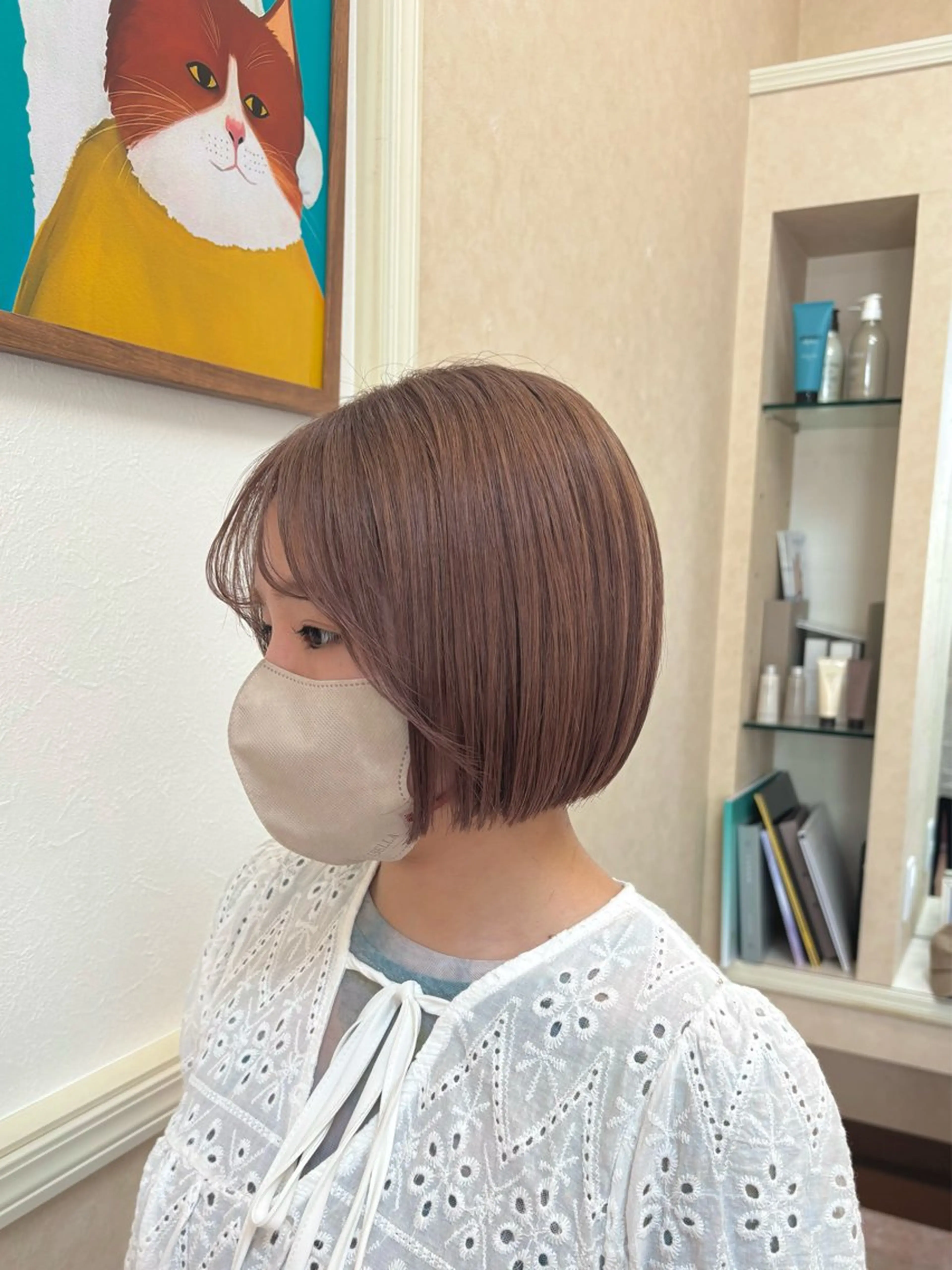 ミディアム カラー ベージュカラー ブリーチ ピンクカラー ピンクベージュ ボブ ayame by Gigi所属・Gigi宇都宮🌼 sayanoのヘアスタイル