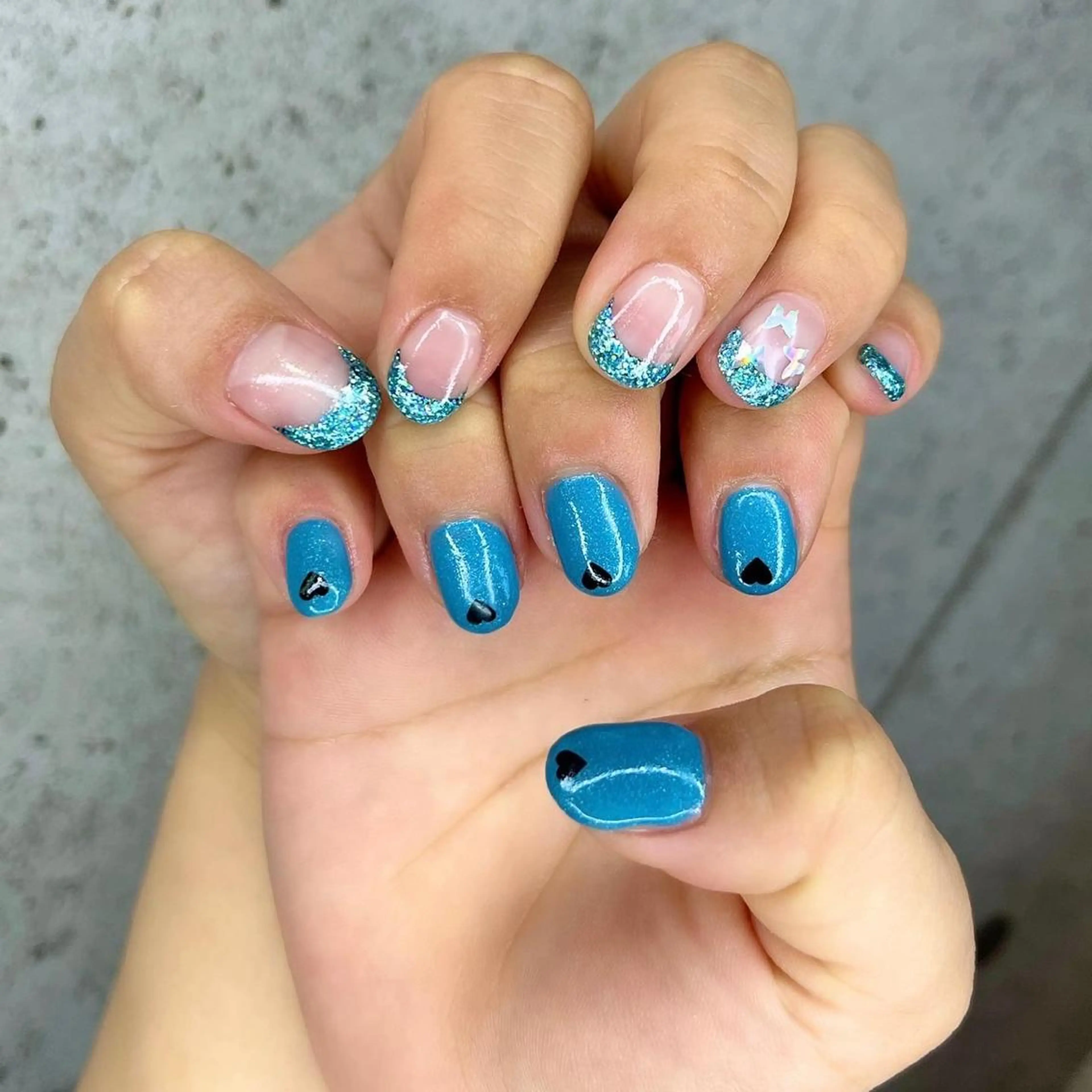 ネイル フレンチネイル ハート キラキラネイル 韓国ネイル 水色 Salon Ｋのネイルデザイン