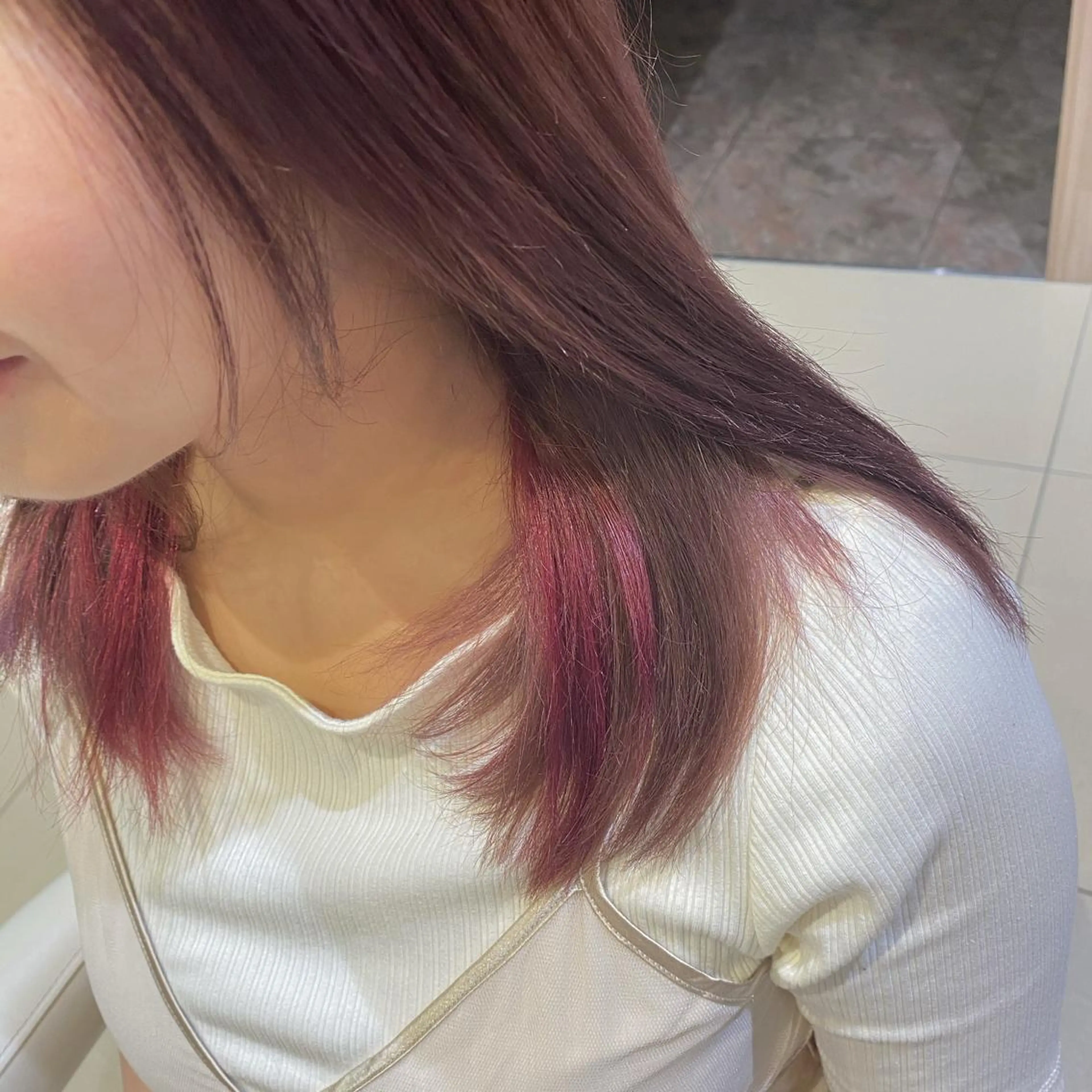 セミロング カラー インナーカラー ピンクカラー 横浜/韓国風/ヘアメ /ユイナ🎀のヘアスタイル