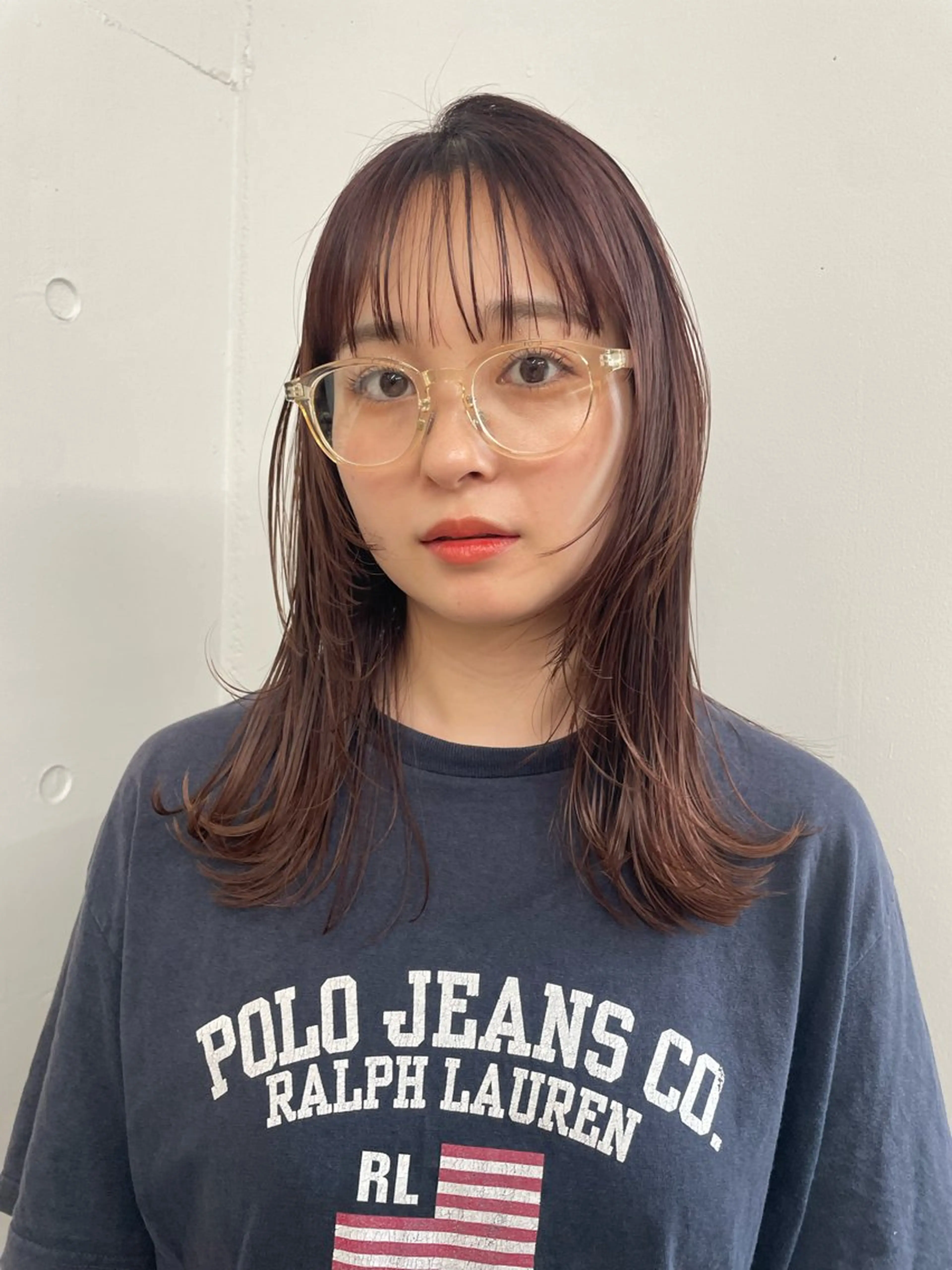 セミロング 顔まわりレイヤー 顔周りカット レイヤーカット 原 菜帆のヘアスタイル