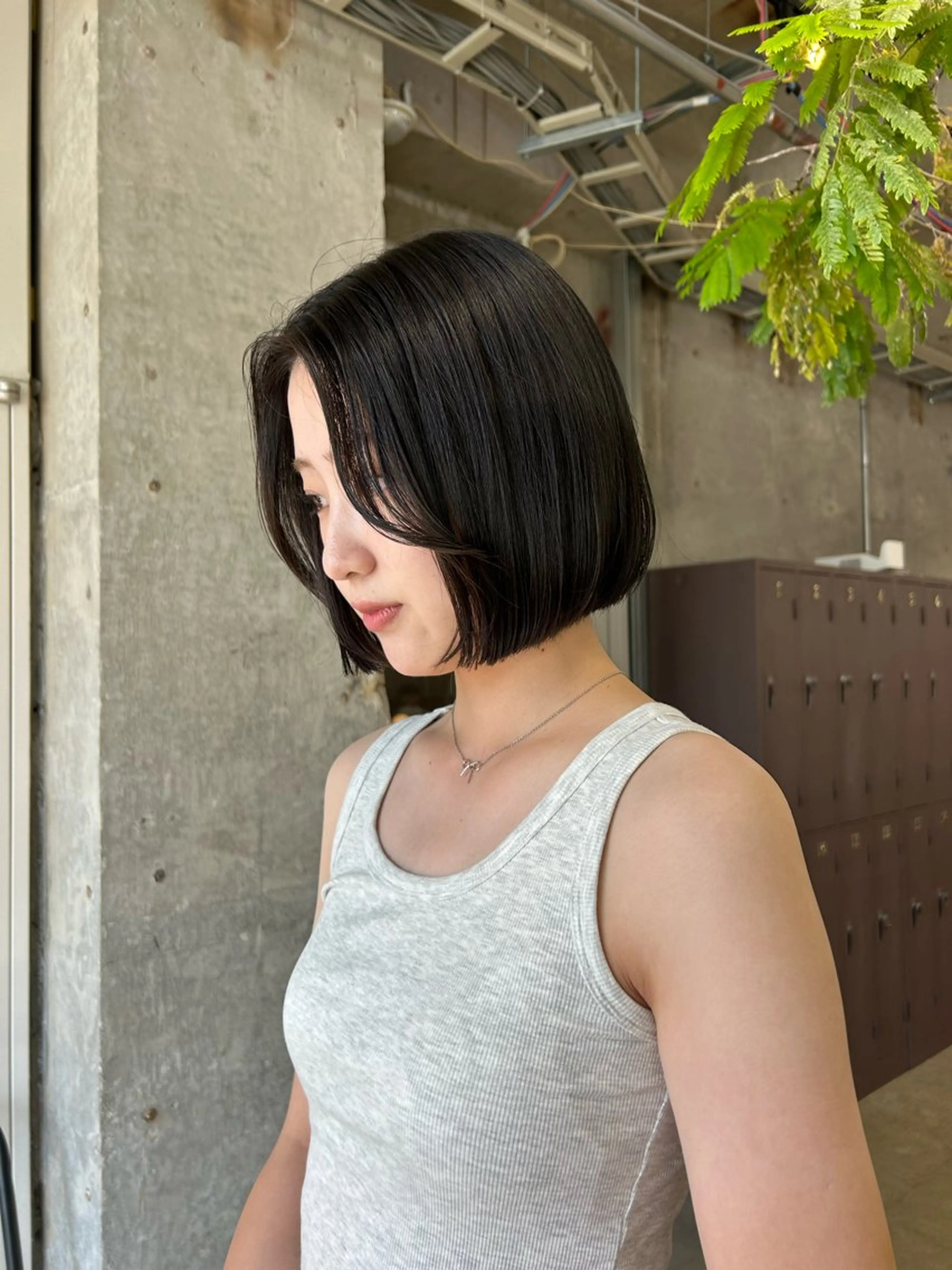 ミディアム ボブ 韓国風ヘア カット 縮毛矯正 小川真歩/パーマ /暖色オリーブのヘアスタイル