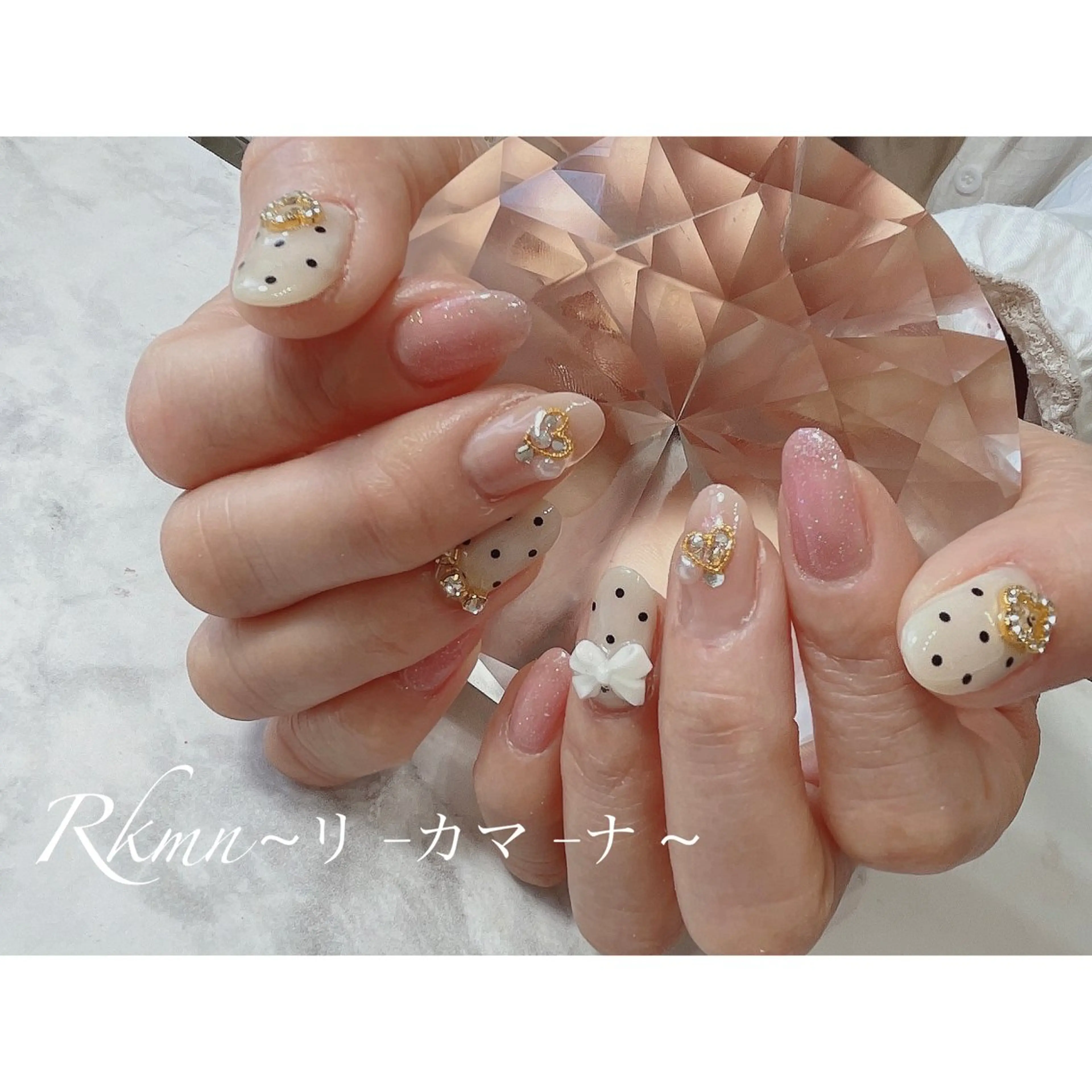 ネイル アートネイル ドット ハート ピンク リボン ハンドネイル フットネイル ハンドケア Rkmn ~リ-カマ-ナ~のネイルデザイン
