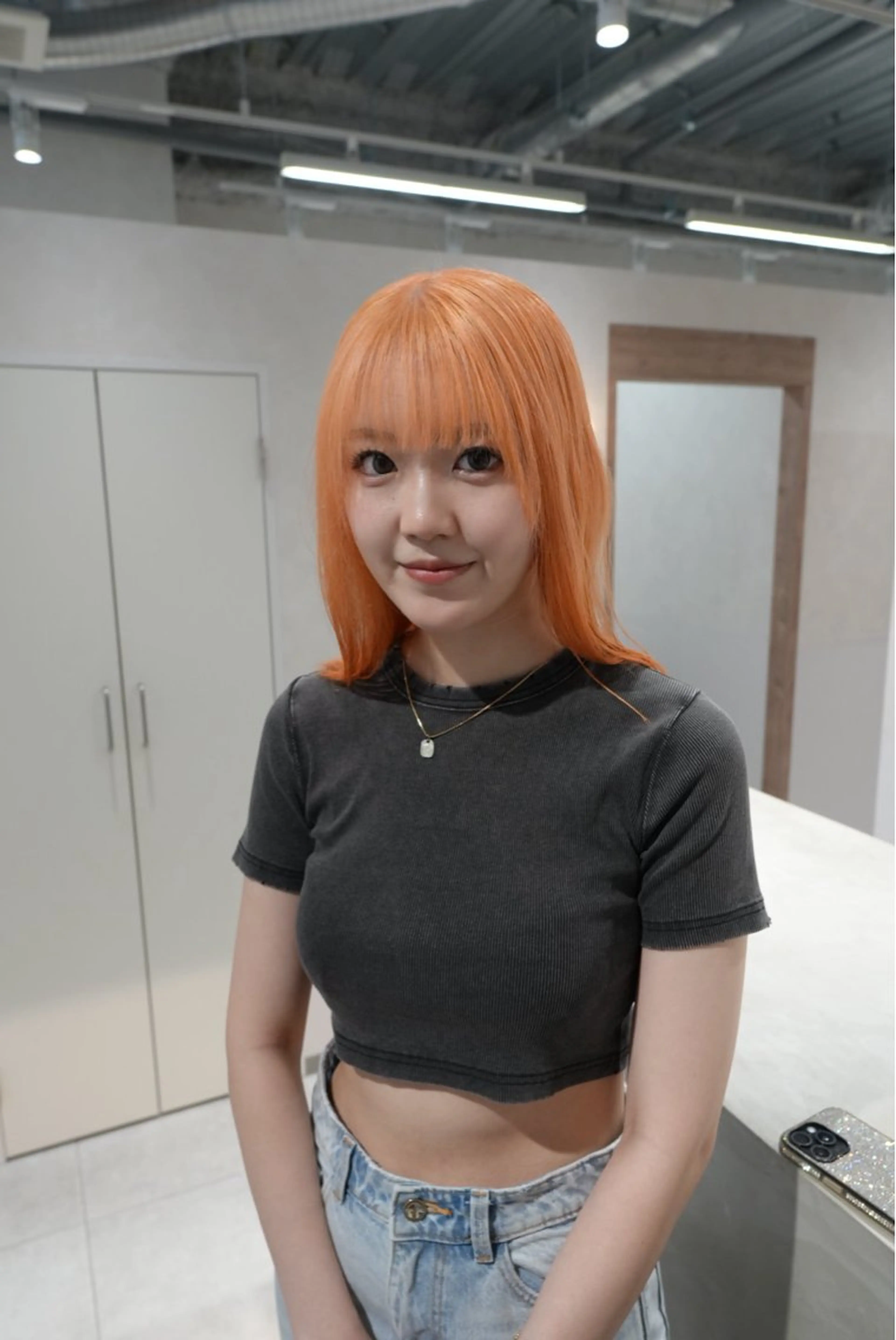 ミディアム カラー オレンジ ヘアカラー トリートメント 鈴木/ミルクティー/ ブリーチ/ボブ/のヘアスタイル