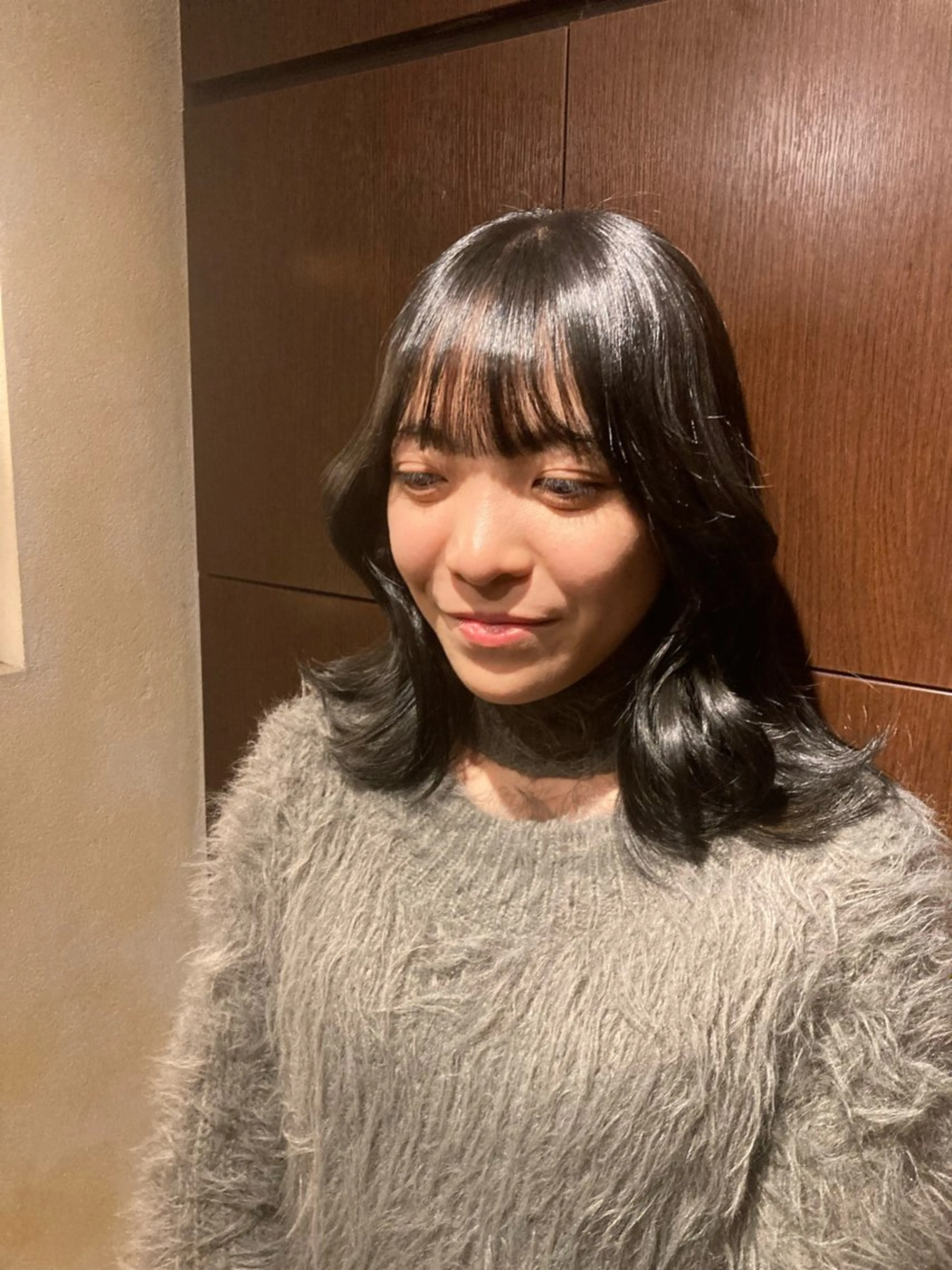 ミディアム カラー ミディアムレイヤー 黒髪 ブルーカラー ブルーブラック 透明感カラー カット 縮毛矯正 🌙似合わせ専門 照井🌙のヘアスタイル