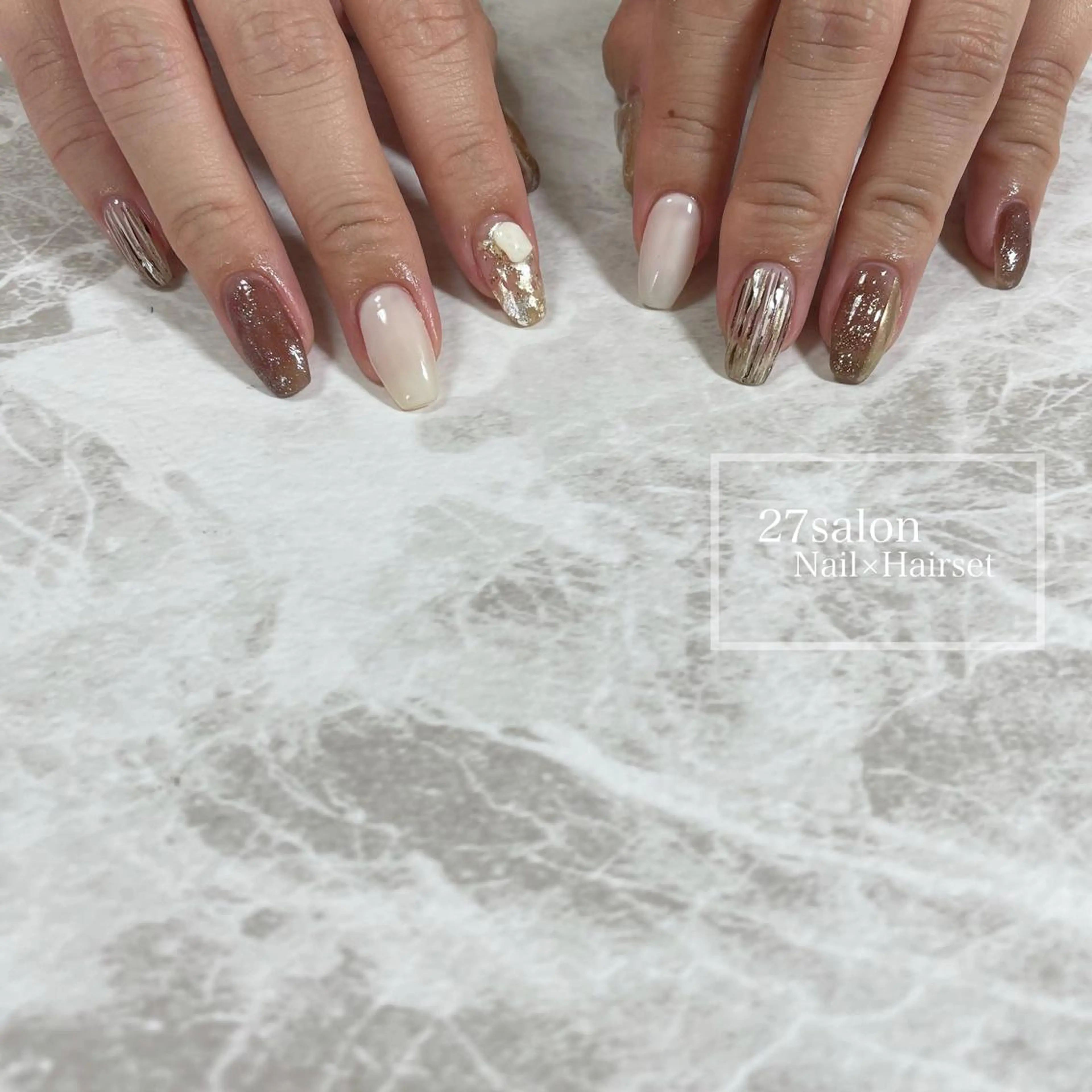 ネイル ブラウン ニュアンスネイル 27salon yuinaのネイルデザイン