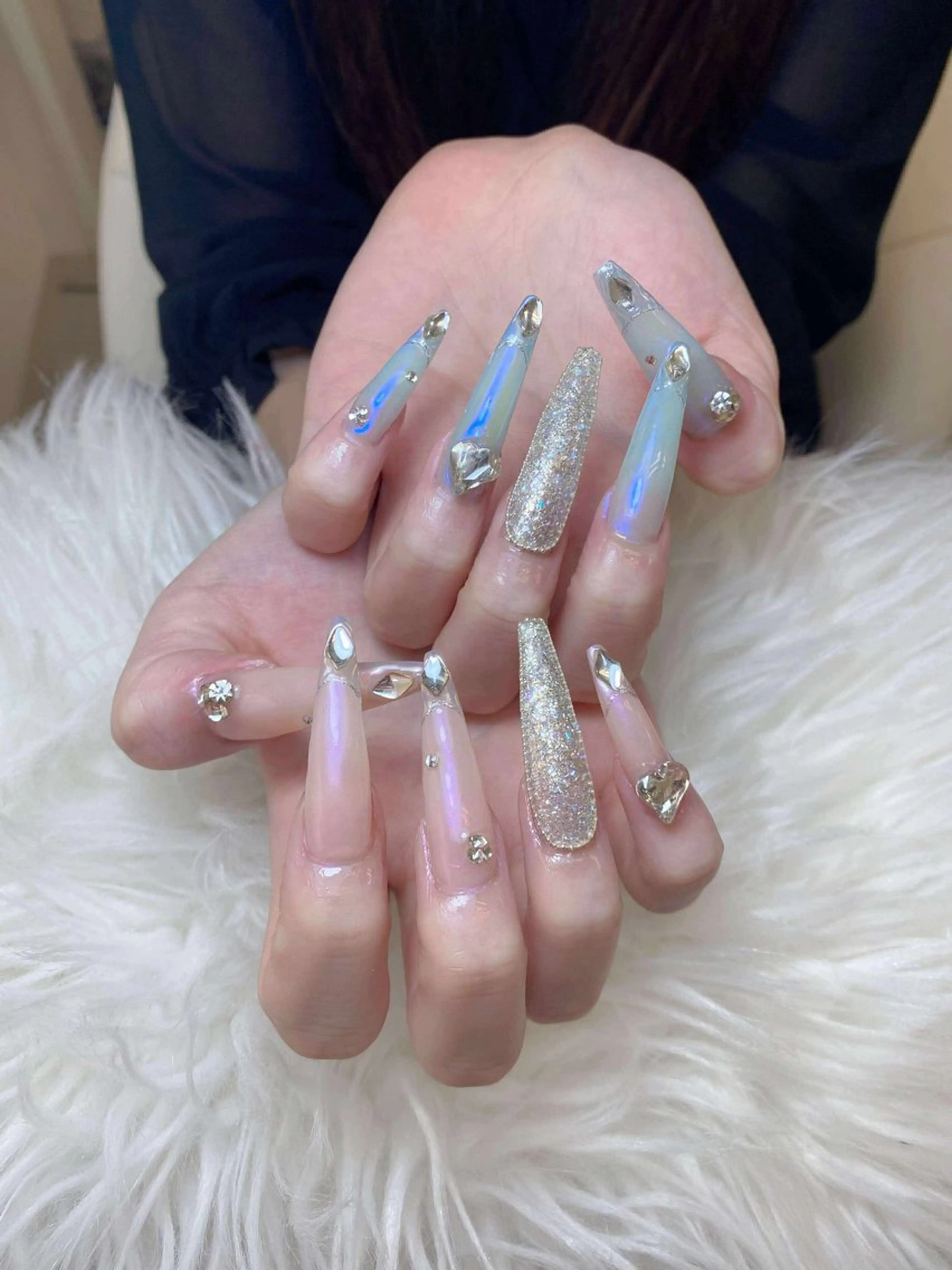 ネイル アートネイル オーロラネイル チークネイル 長さ出し フットネイル Noiranail_ studio川越西口のネイルデザイン