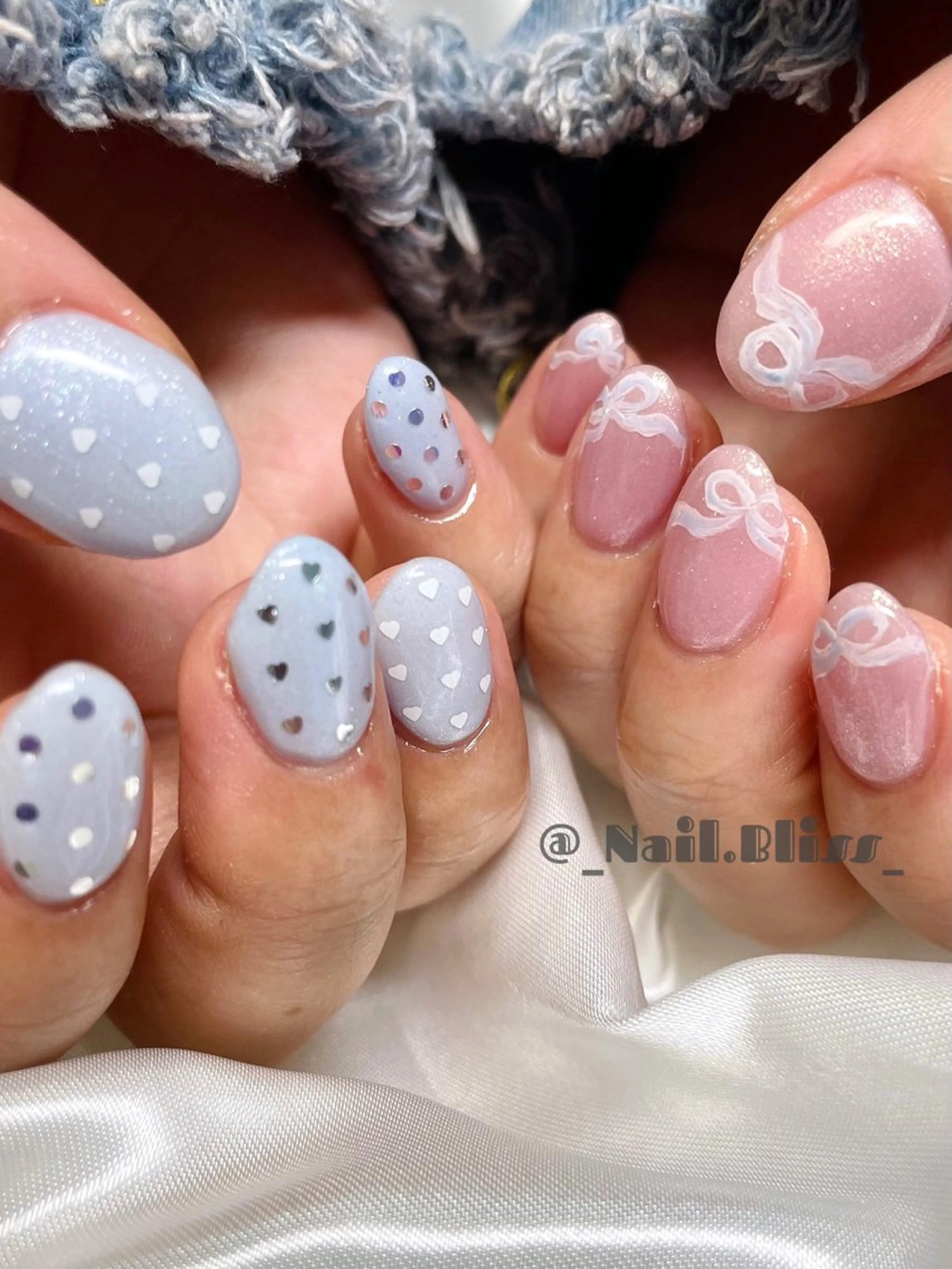 ネイル ドット 持ち込み リボン ハンドネイル NAIL BLISSのネイルデザイン