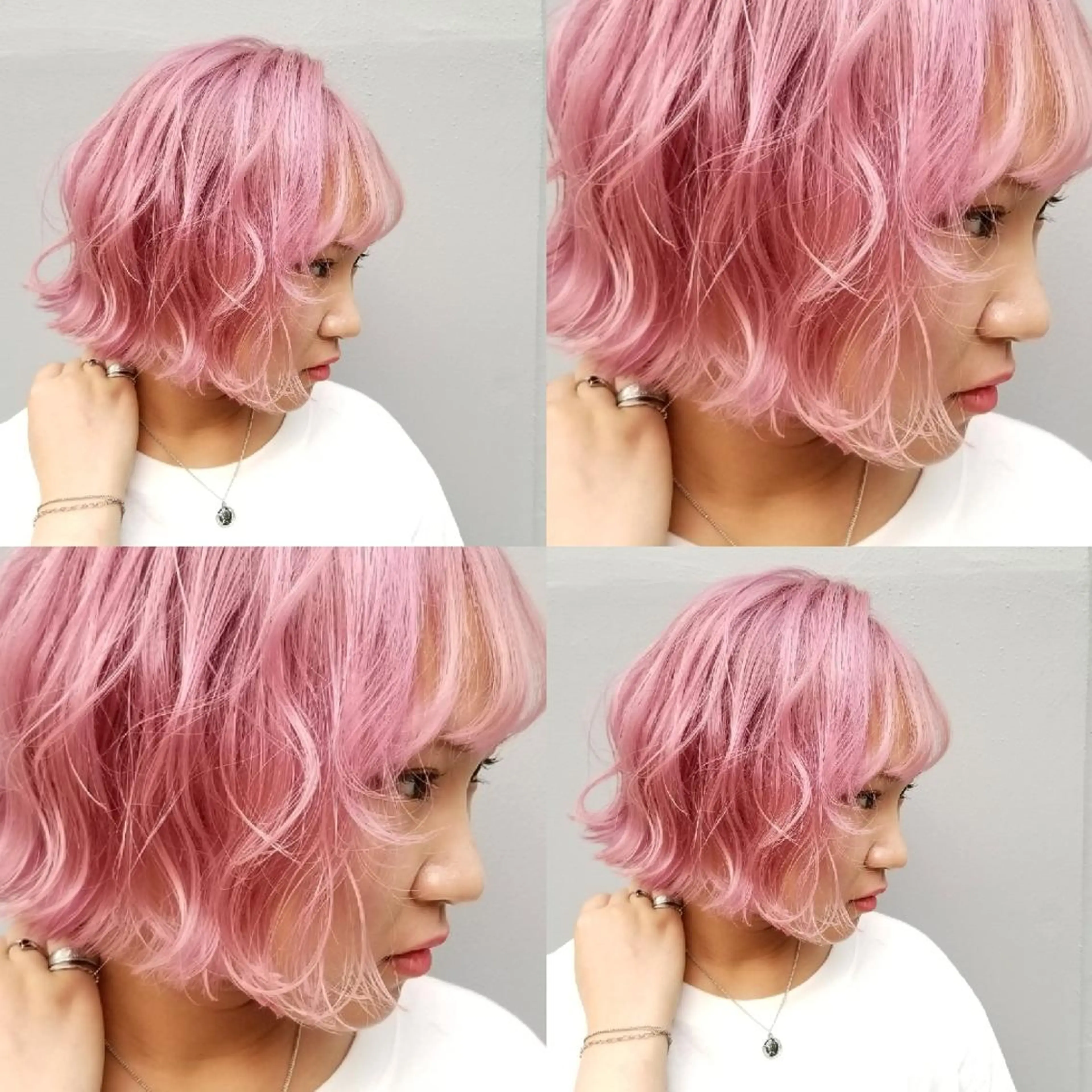 ミディアム ツヤ髪✨縮毛矯正 ハイトーンカラーのヘアスタイル