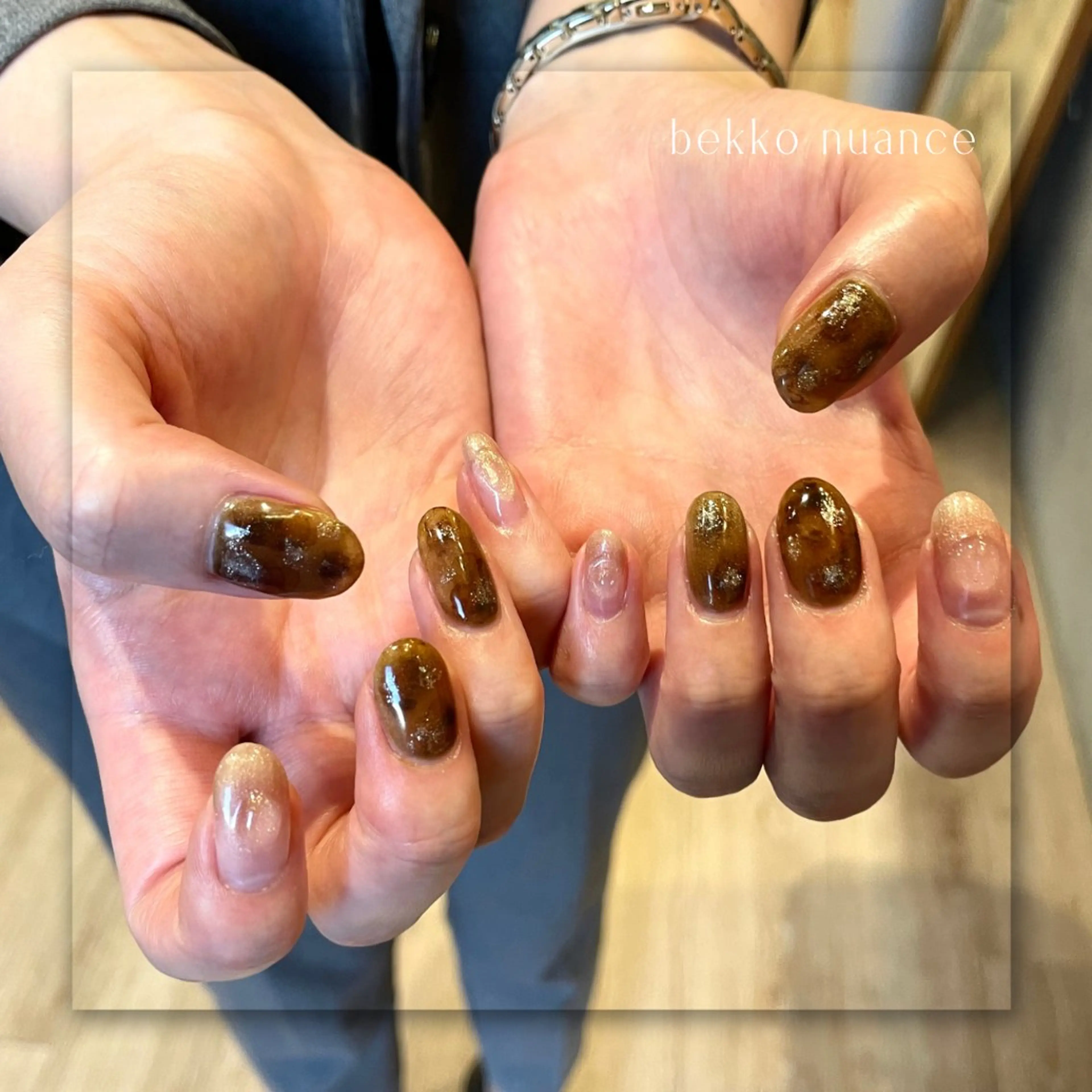 ネイル べっ甲ネイル ボルドー フラワーネイル フレンチネイル マグネットネイル Seemly 千田町店所属・フラワーパラジェル 🌸シームリーエミのネイルデザイン