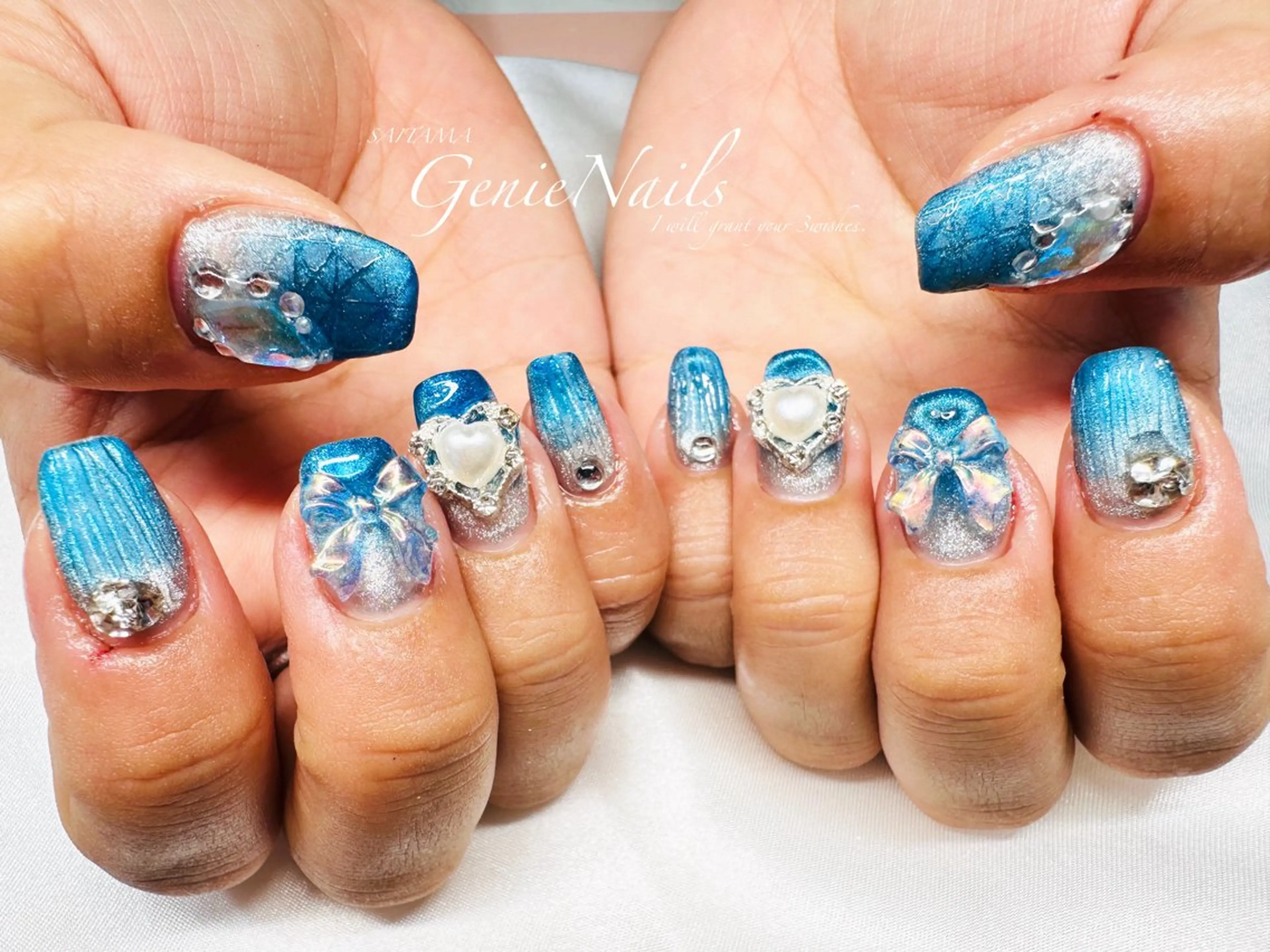 メンズ ネイル アートネイル 長さ出し 氷ネイル・うるうるネイル ロングネイル 持ち込み Genie Nailsのネイルデザイン